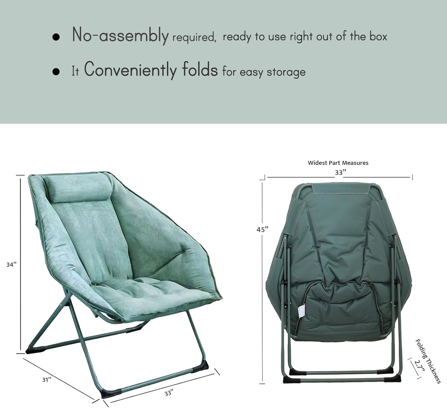 Hexagon Foldable Living Room Chair, Saucer Chair for Adults, Comfy Bedroom Lounge Chair, Moon Chair, Lazy Folding Chair for Dorm Rooms (Chair-Green)