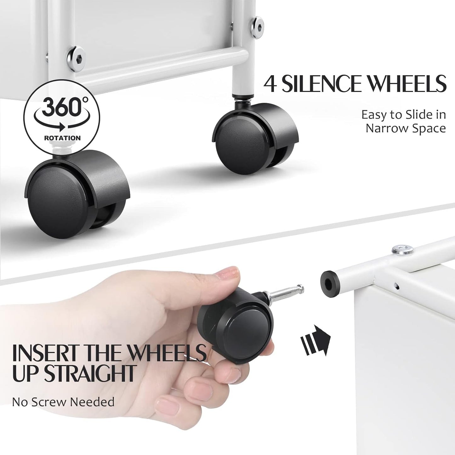 KINGRACK Slim Storage Cart, 4-Tier Metal Utility Rolling Cart with Wheels, Narrow Mobile Shelving Unit, Bathroom Storage Organizer, for Office, Kitchen Bathroom, Laundry Room, Narrow Places, White