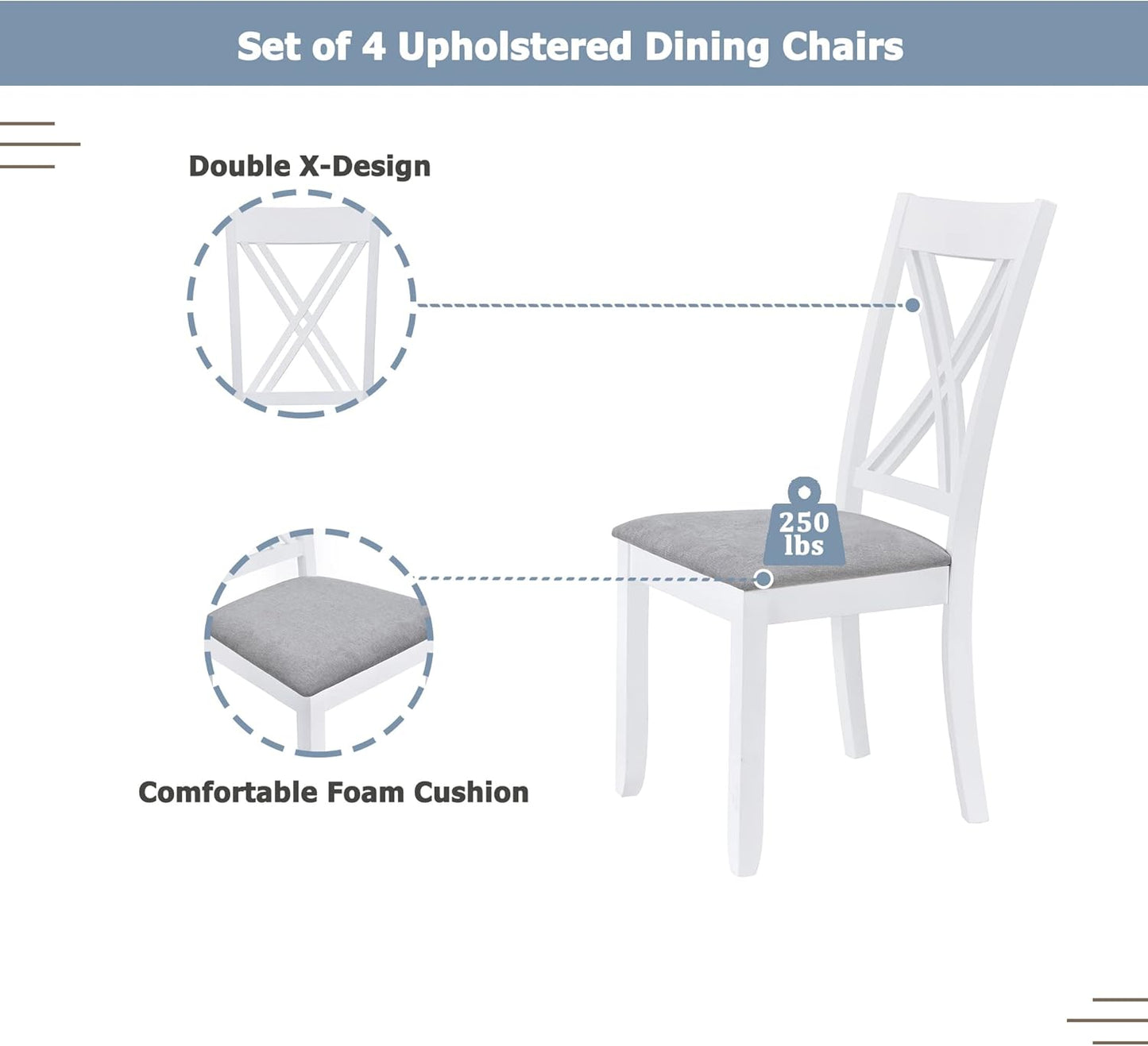 Ball & Cast 5-Piece Dining Table Set for 4,Kitchen Table Set W/ 44.5" Rectangle Table,Living Room Furniture W/ 4 X-Back Linen Upholstered Chairs,for Dining Room,Kitchen,Restaurant,Walnut+Light Beige