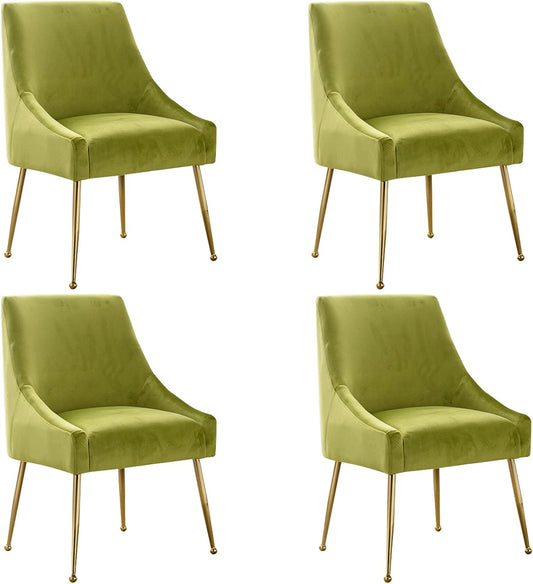 Velvet Dining Chairs, Furniture Collection Modern Contemporary Upholstered with Polished Gold Metal Legs, Set of 4(Yellow Green)