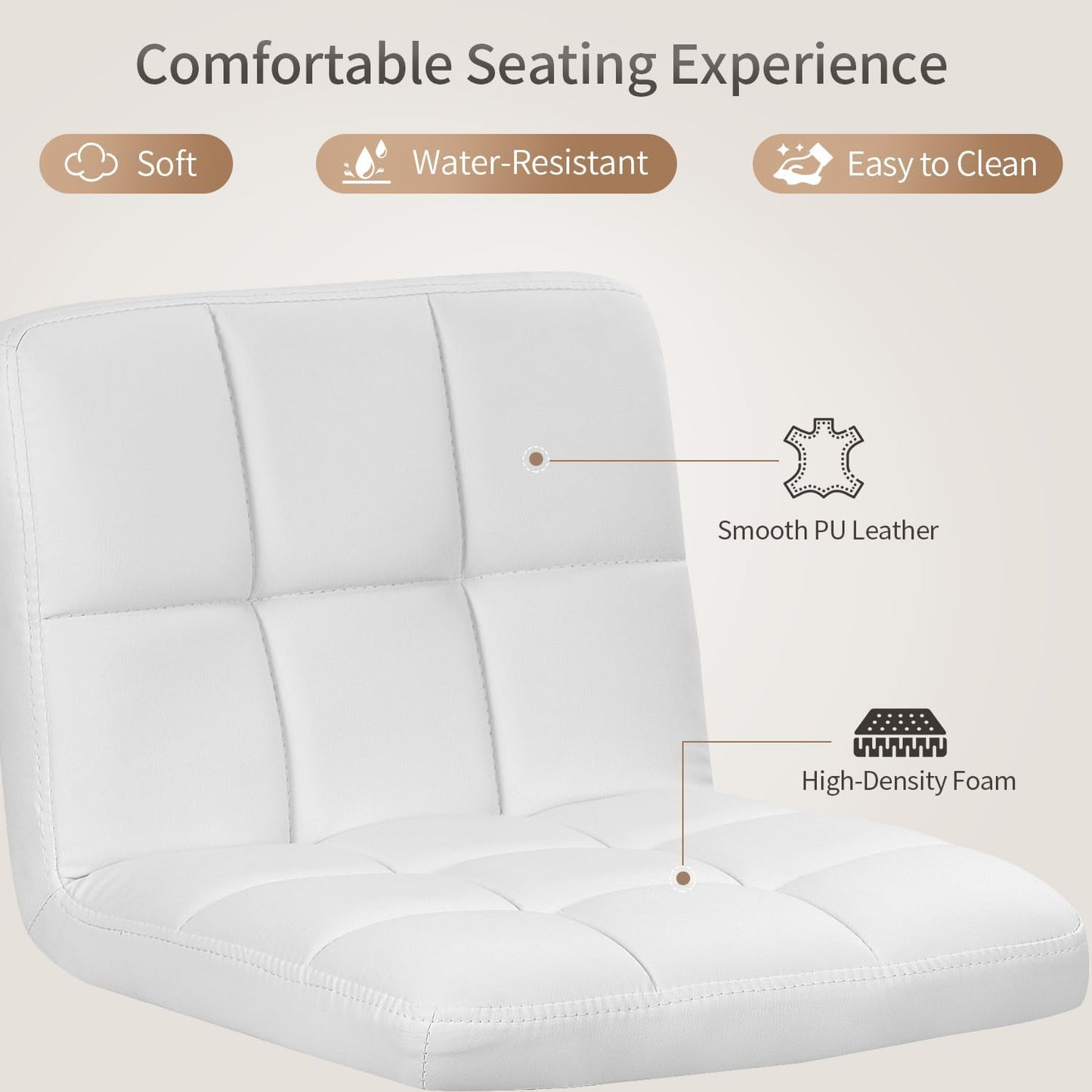 BestOffice Bar Stools Set of 2, Adjustable PU Leather Swivel Barstools, Modern Counter Stools with Back and Footrest, Counter Height Barstools for Bar, Kitchen and Dining Room