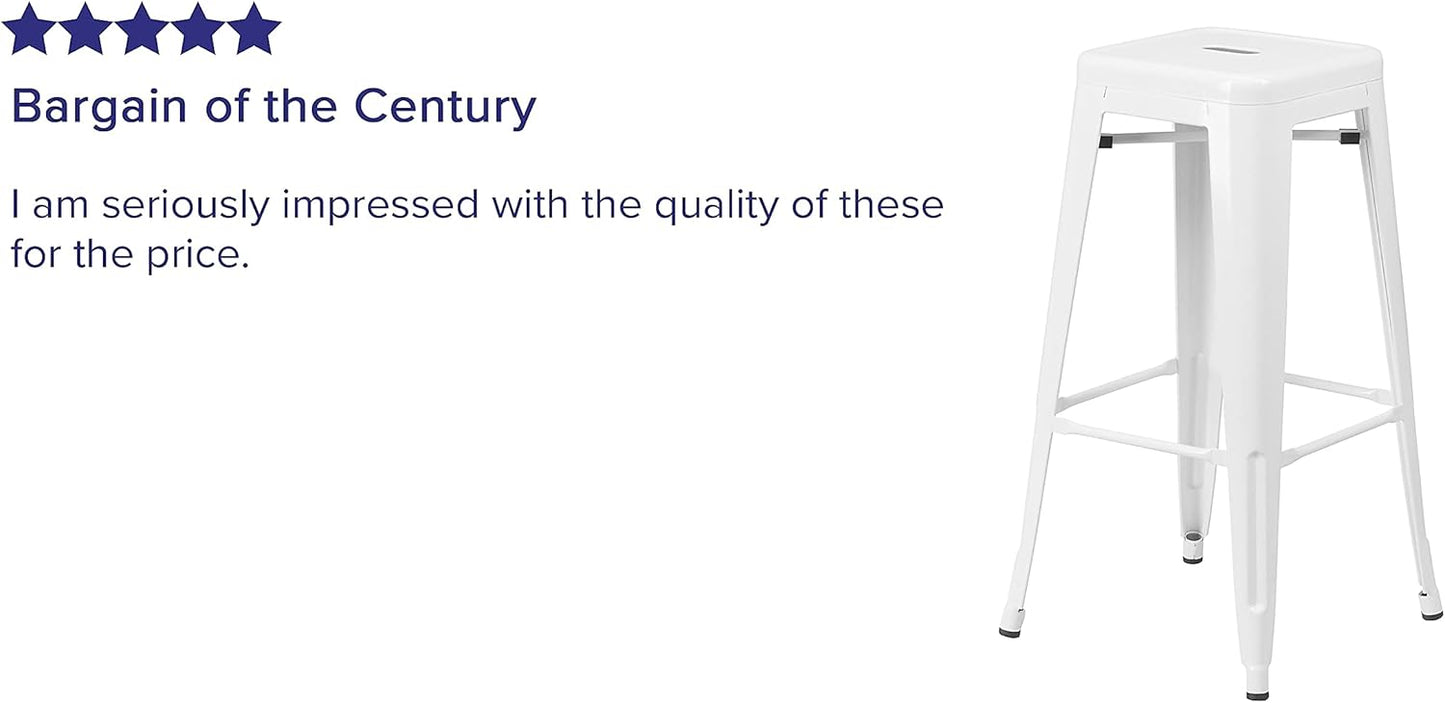 Flash Furniture Lily 4 Pack Commercial Grade 30" High Backless White Metal Indoor-Outdoor Barstool with Square Seat