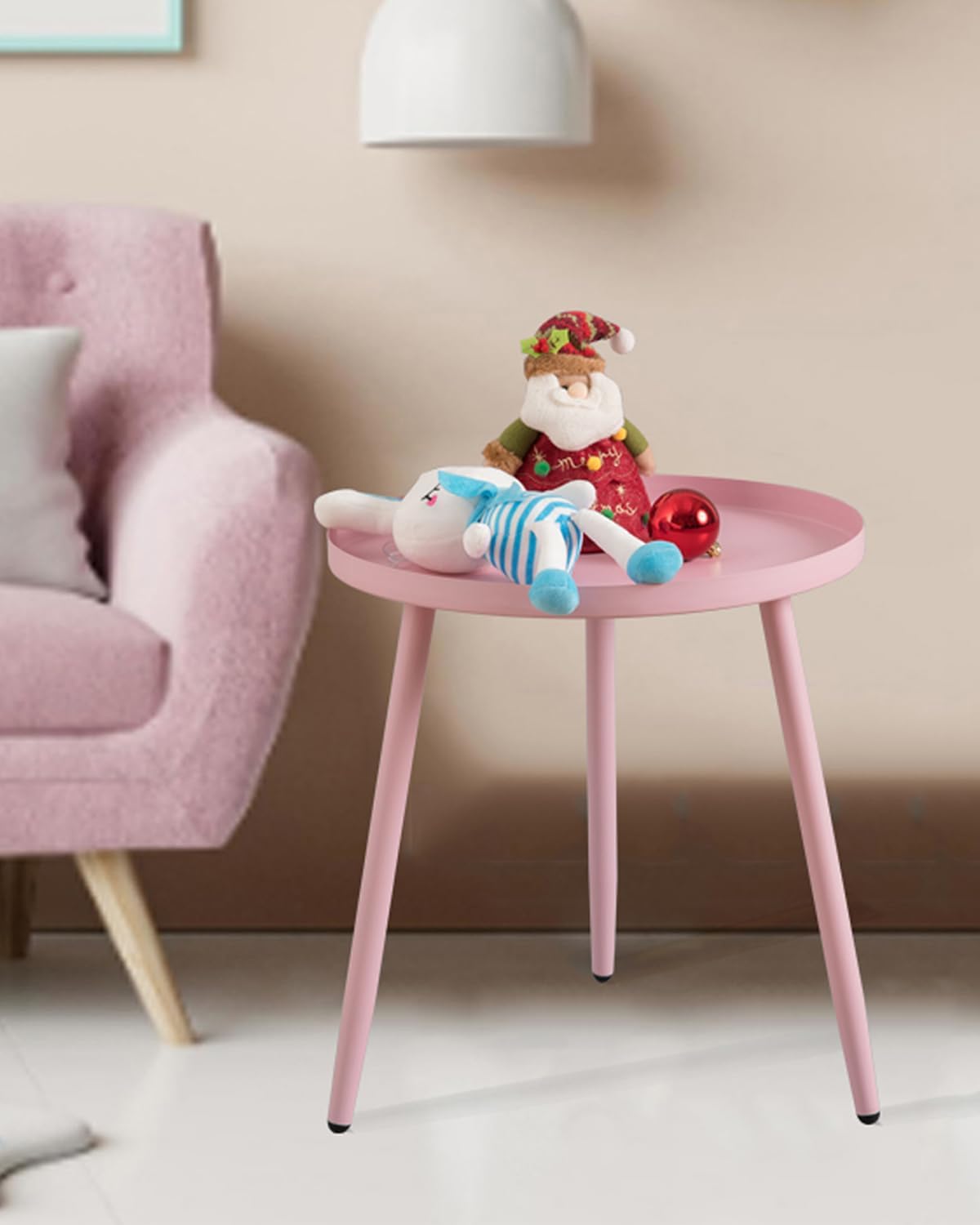 AOJEZOR Side Table: End Table for Any Room - Round Side Tables for Small Spaces - Pink with 3 Legged
