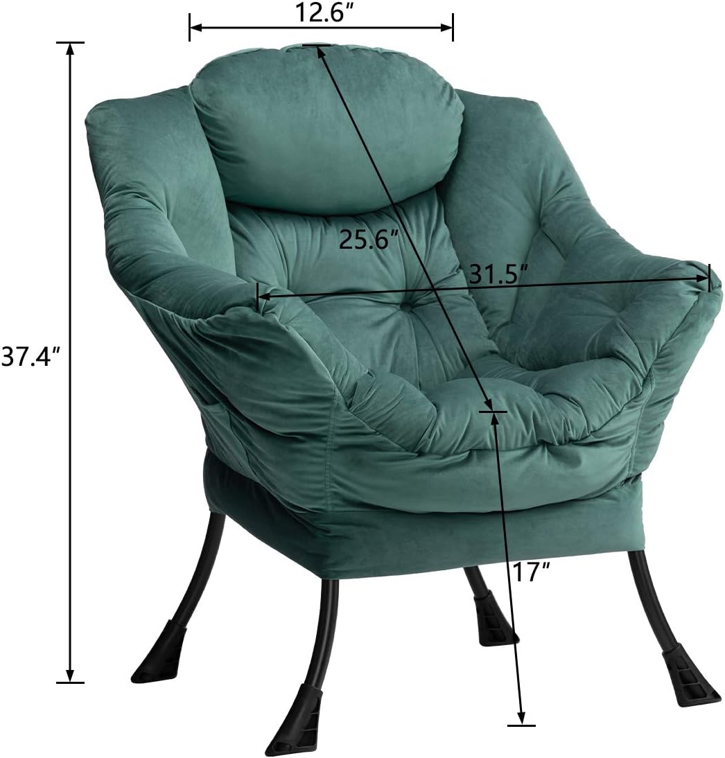 HollyHOME Modern Fabric Large Lazy Chair, Accent Oversized Comfy Reading Chair, Thick Padded Cozy Lounge Chair with Armrest, Leisure Sofa Chair for Living Room, Bedroom, Dorm, Dark Atrovirens