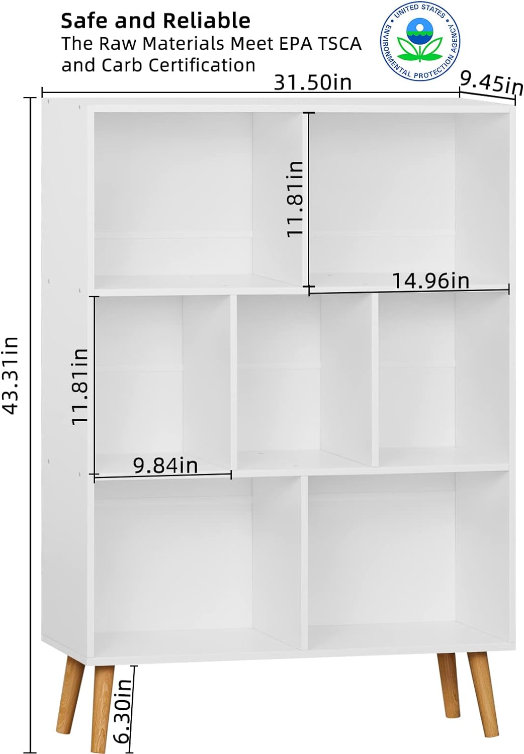 YAHARBO White Bookshelf,3 Tier Book Shelf with Legs, 7 Cube Minimalist Bookcase,Storage Organizer Shelves Display Bookcases for Bedroom,Living Room