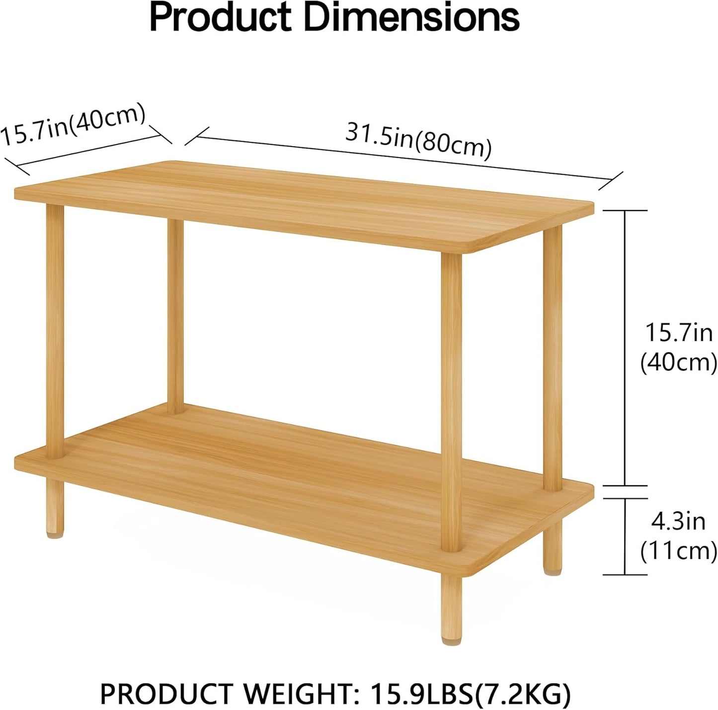 2-Tier End Table,Multi-Layer Side Cabinet with 4 Solid Wood Sturdy Legs for Living Room and Bed Room, Minimalist Modern (31.5"*15.8"*21")