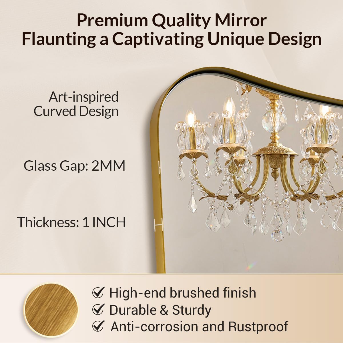 24"x32" Bathroom Vanity Mirror, Gold Butterfly Mirror, Brushed Gold Wavy Mirror with Anti-Rust Stainless Steel Frame Wall Mounted Vertical Only
