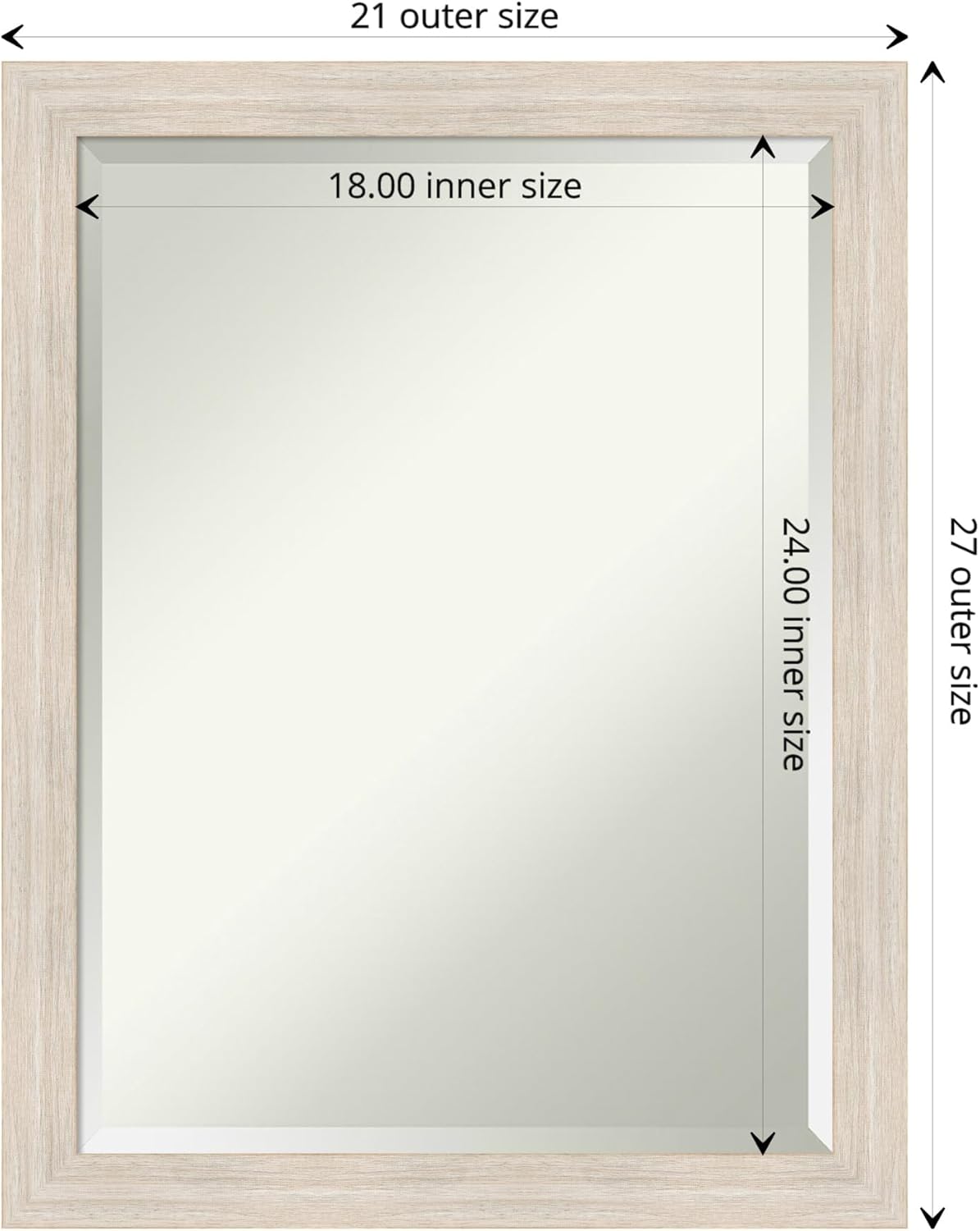Amanti Art White Bathroom Mirror for Over Sink, 27x21 Hardwood White Wash Narrow Rectangle Vanity Mirror, Medium Rustic Farmhouse Wood Frame, Hangs Horizonally and Vertically, Bathroom Wall Decor