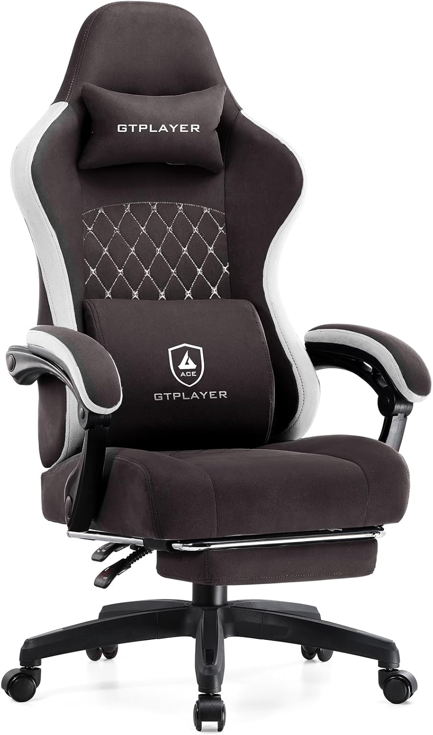 GTPLAYER Office Chair, Gaming Computer Desk Fabric Chair with Footrest, High Back Ergonomic Office Chair with Pocket Spring Lumbar Support and Linkage Armrests Adjustable Height Swivel for Home Task