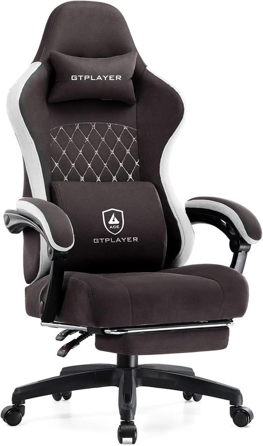 GTPLAYER Office Chair, Gaming Computer Desk Fabric Chair with Footrest, High Back Ergonomic Office Chair with Pocket Spring Lumbar Support and Linkage Armrests Adjustable Height Swivel for Home Task