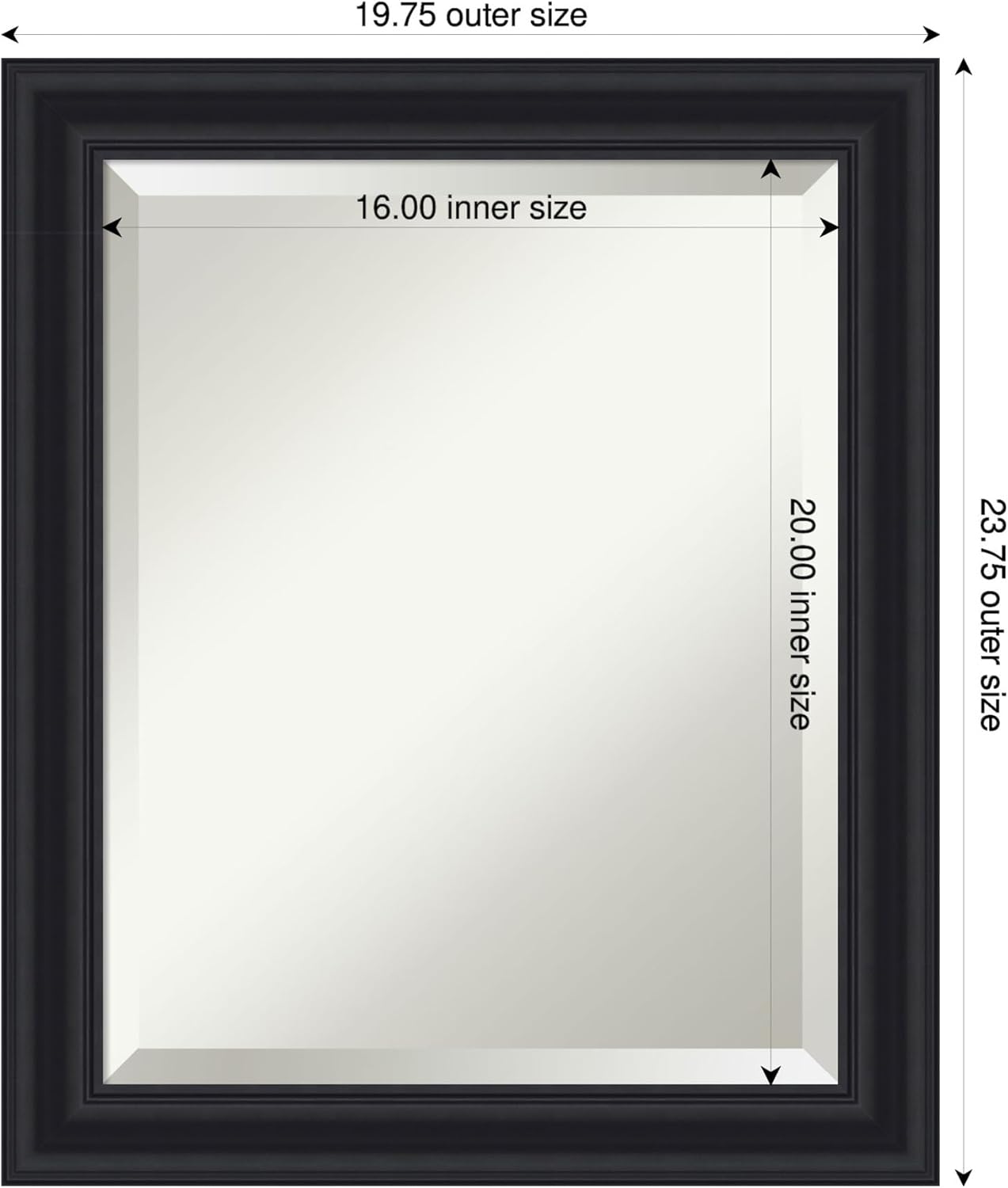 Amanti Art Black Bathroom Mirror for Over Sink, 24x20 Dalat Black Rectangle Vanity Mirror, Small Traditional Frame, Hangs Horizonally and Vertically, Bathroom Wall Decor, Beveled Edge