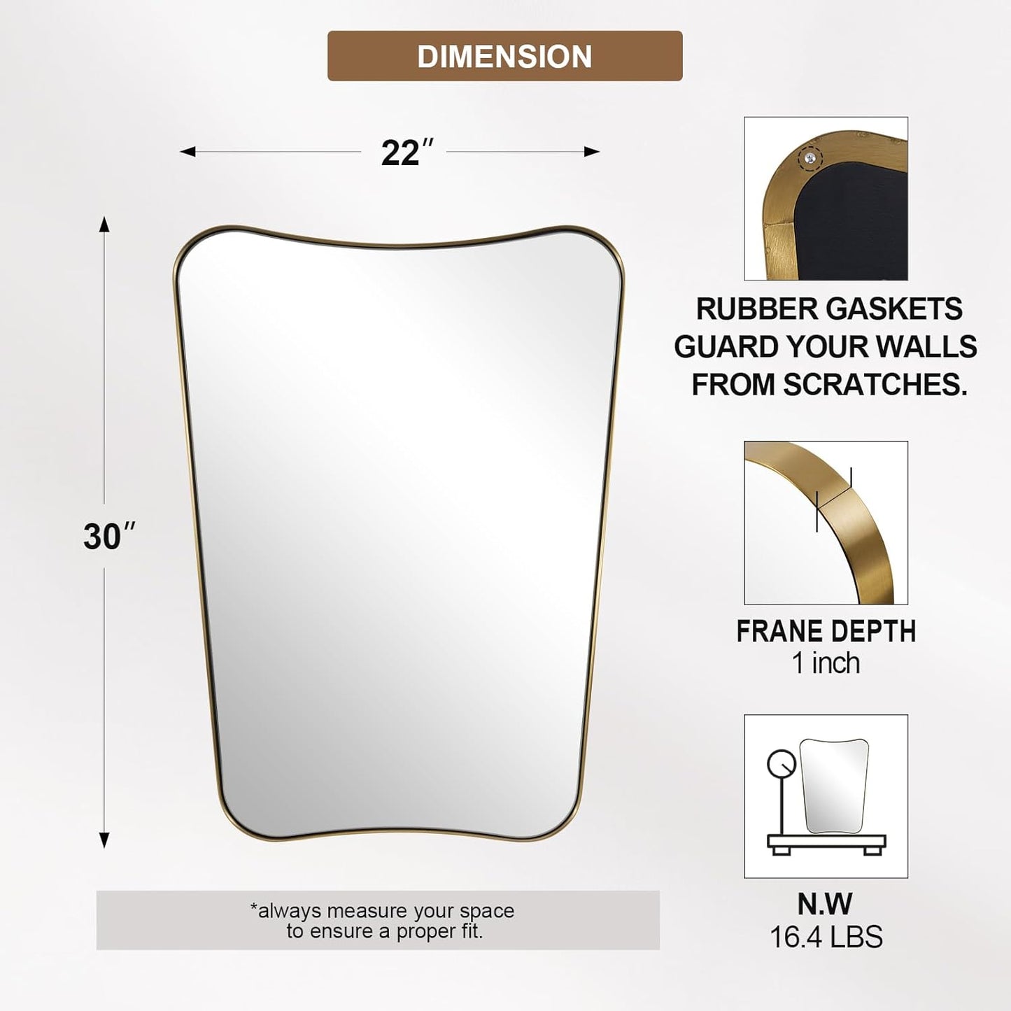 ANDY STAR Gold Vanity Mirror, 22x30 Inch Brushed Gold Bathroom Mirror, Antique Brass Asymmetrical Mirror in Rust-Proof Stainless Steel Metal Frame, Unique Butterfly Shape, Ideal for Home Remodel