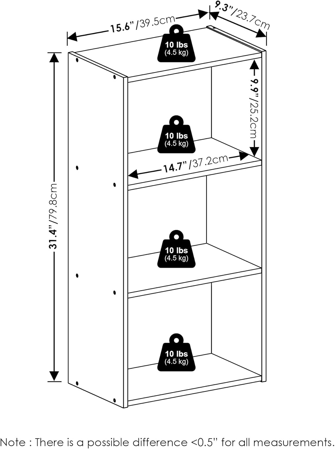 Furinno Luder 3-Tier Open Shelf Bookcase, Amber Pine
