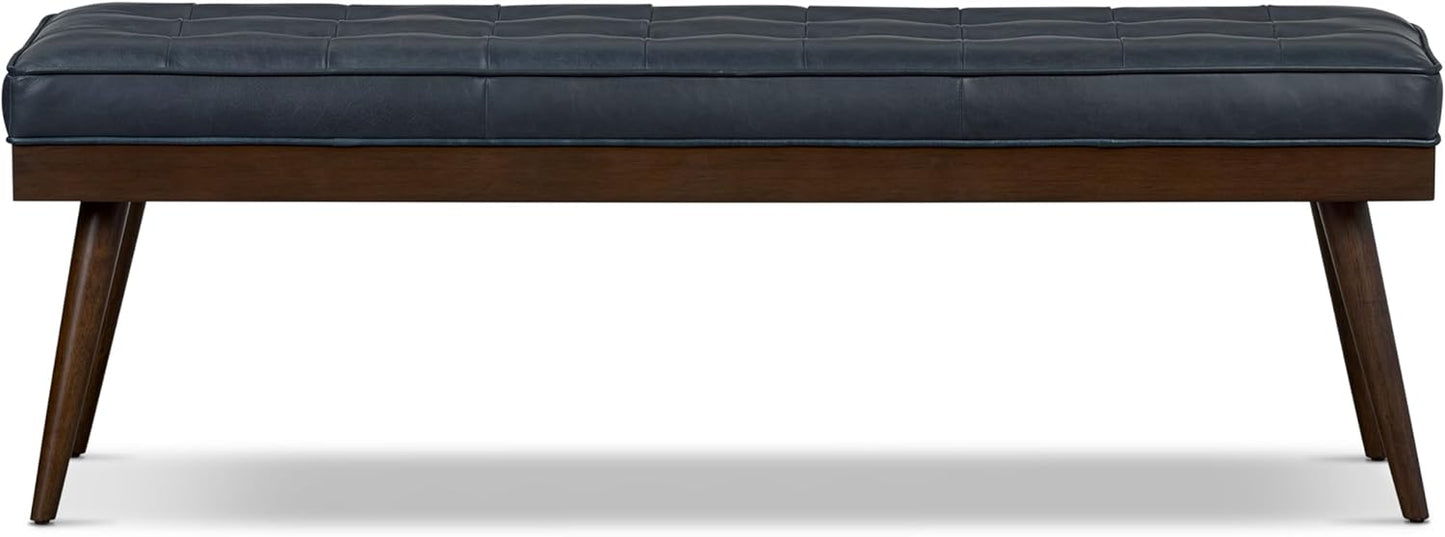 POLY & BARK 55" Tufted Leather Bed Bench for Bedroom End of Bed - Living Room Entry Way Bench - Pure Italian Leather Upholstery with a Solid Wood Frame - Ottoman Bench with Wooden Legs - Deepsky Blue