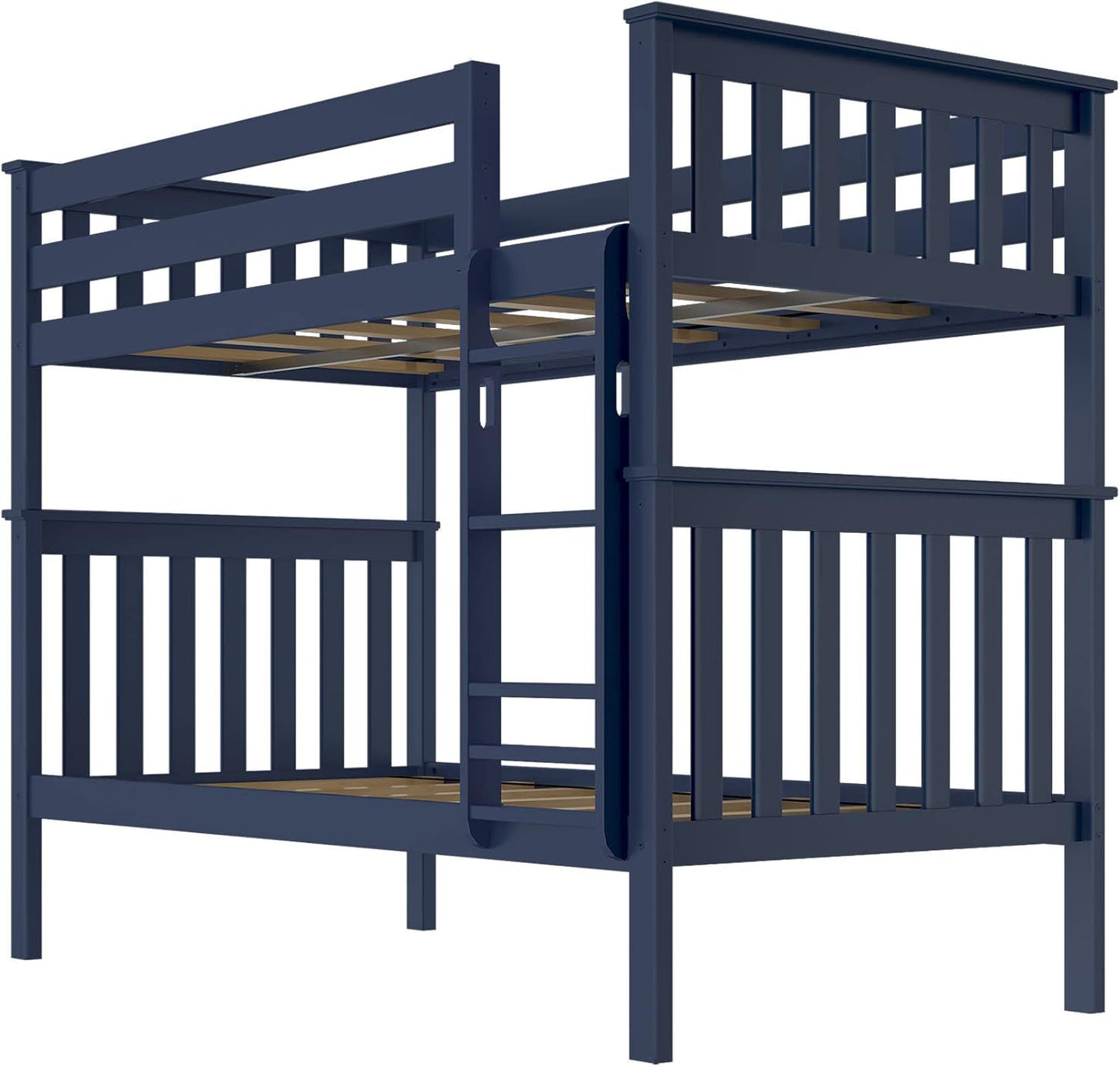 Max & Lily Bunk Bed Twin over Twin, Solid Wood Bunk Bed Frame with Ladder for Kids, 14" Safety Guardrails, Easy Assembly, No Box Spring Needed, Blue