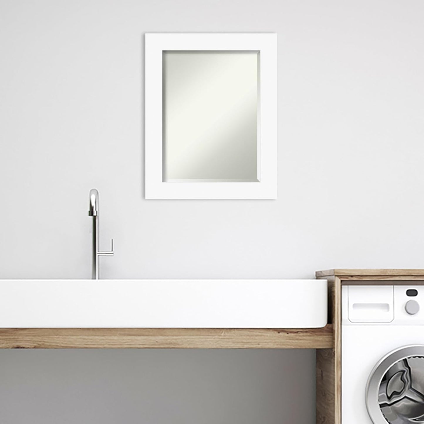 Amanti Art White Bathroom Mirror for Over Sink, 30x24 Basic White Rectangle Vanity Mirror, Medium Casual Wood Frame, Hangs Horizonally and Vertically, Bathroom Wall Decor, Beveled Edge from WI, USA