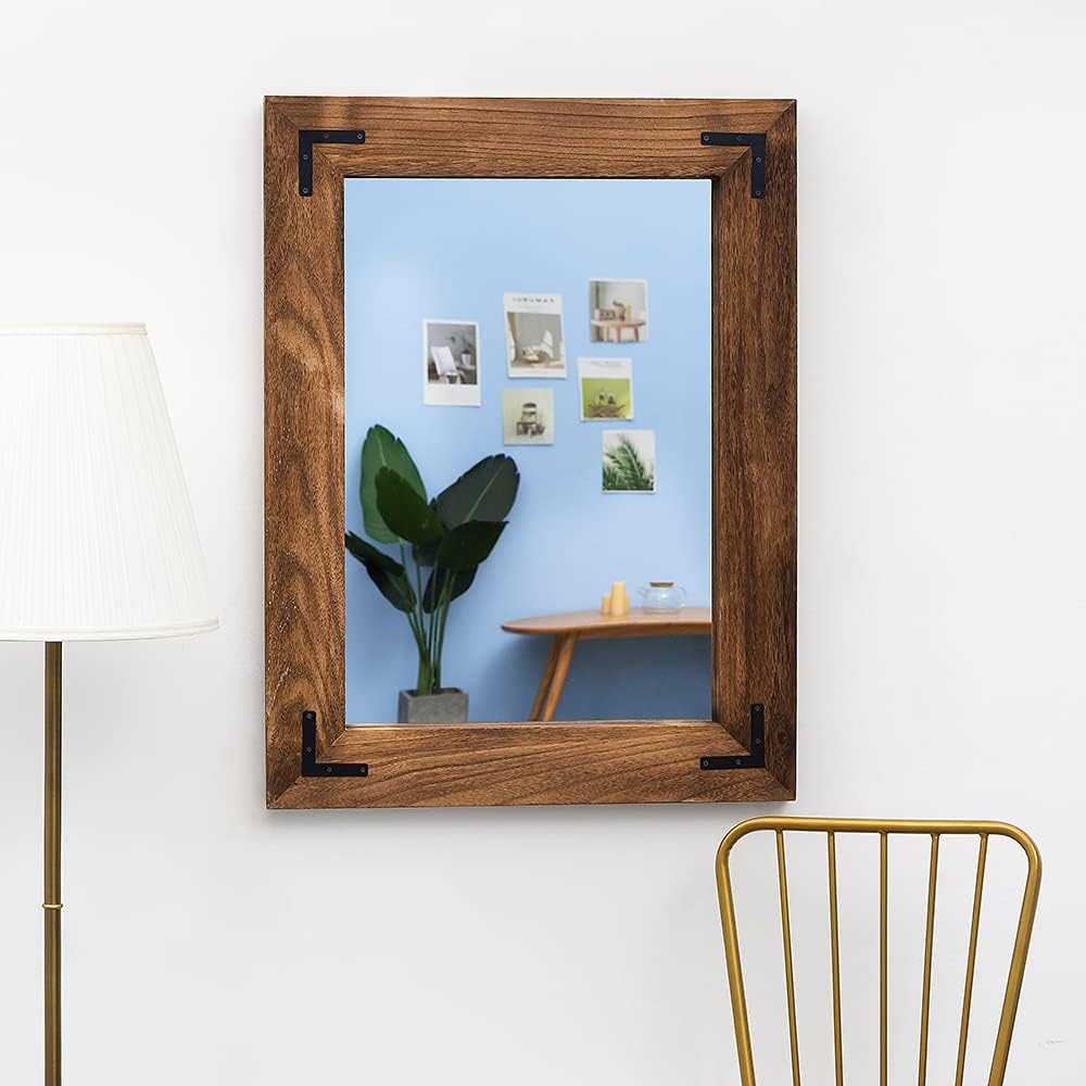 YOSHOOT Rustic Wooden Framed Wall Mirror, Natural Wood Bathroom Vanity Mirror for Farmhouse Decor, Vertical or Horizontal Hanging