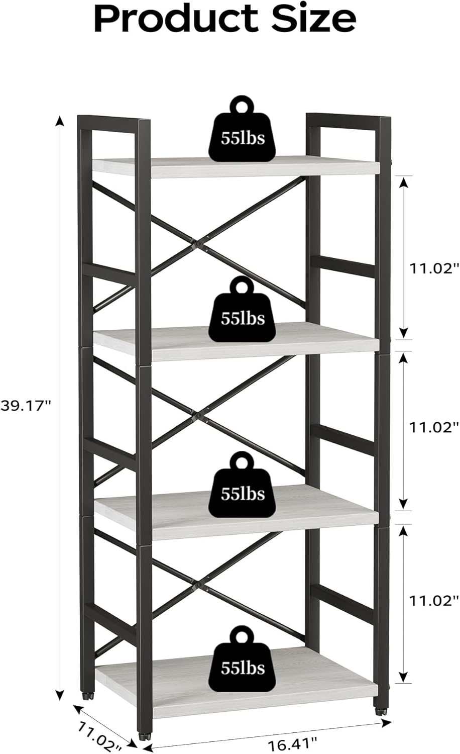 Homeiju 4 Tier Small White Metal Bookcase for CD/Movie/Book, Book Shelf Organization and Storage for Living Room, Kid's Room, and Home Furniture - 1018WH
