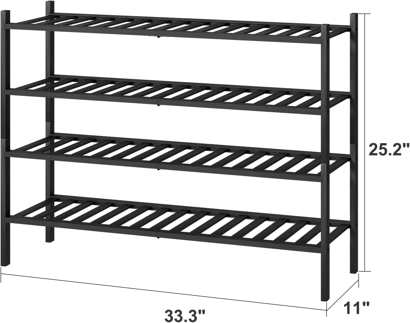 Black 4-Tier Long Shoe Rack, Bamboo Wood, 33-Inch