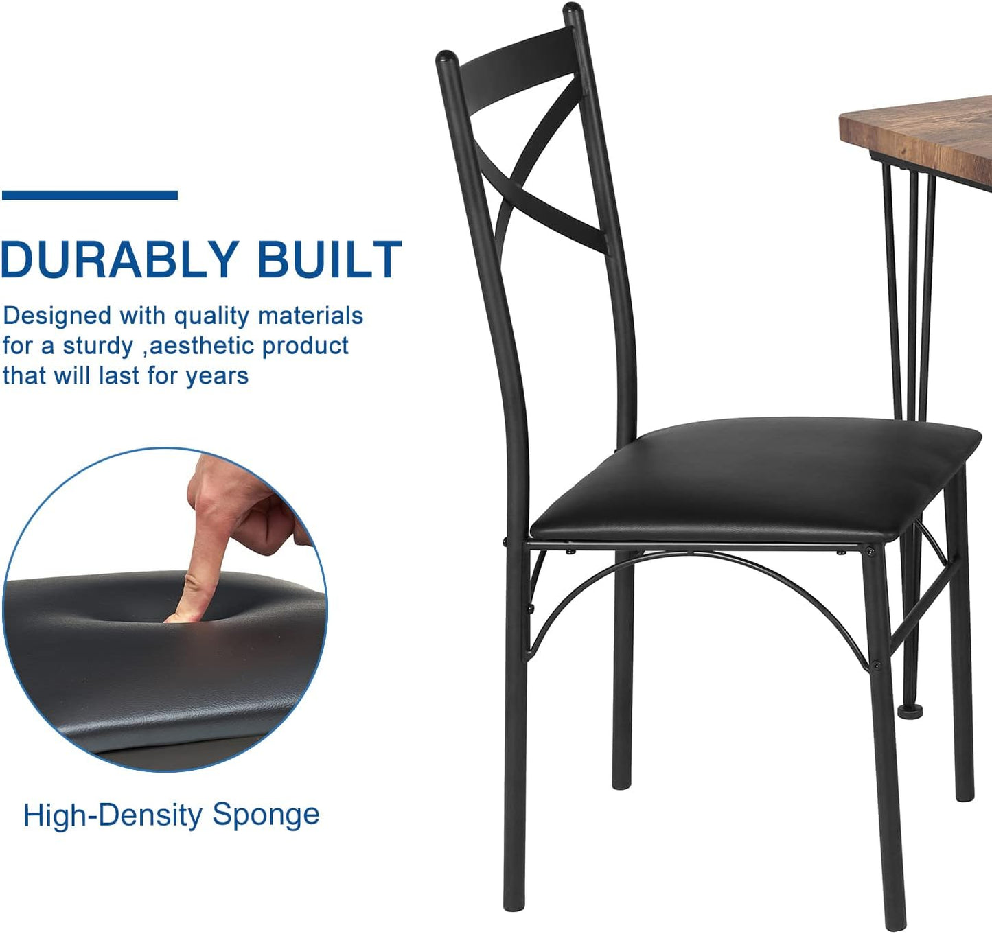 VECELO Kitchen Dining Room Table Set with 2 Chairs for Small Space, Apartment,Metal Steel Frame