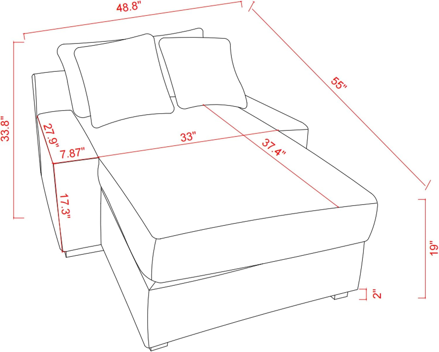 48.8" W Oversized Chaise Daybed Lounge Sleeper Chair Bed for Living Room Reading Bedroom, Indoor Cloud Chaise Sofabed Plush Corduroy Upholstered Sleeper Couch W/3 Pillows for Home/Apartment