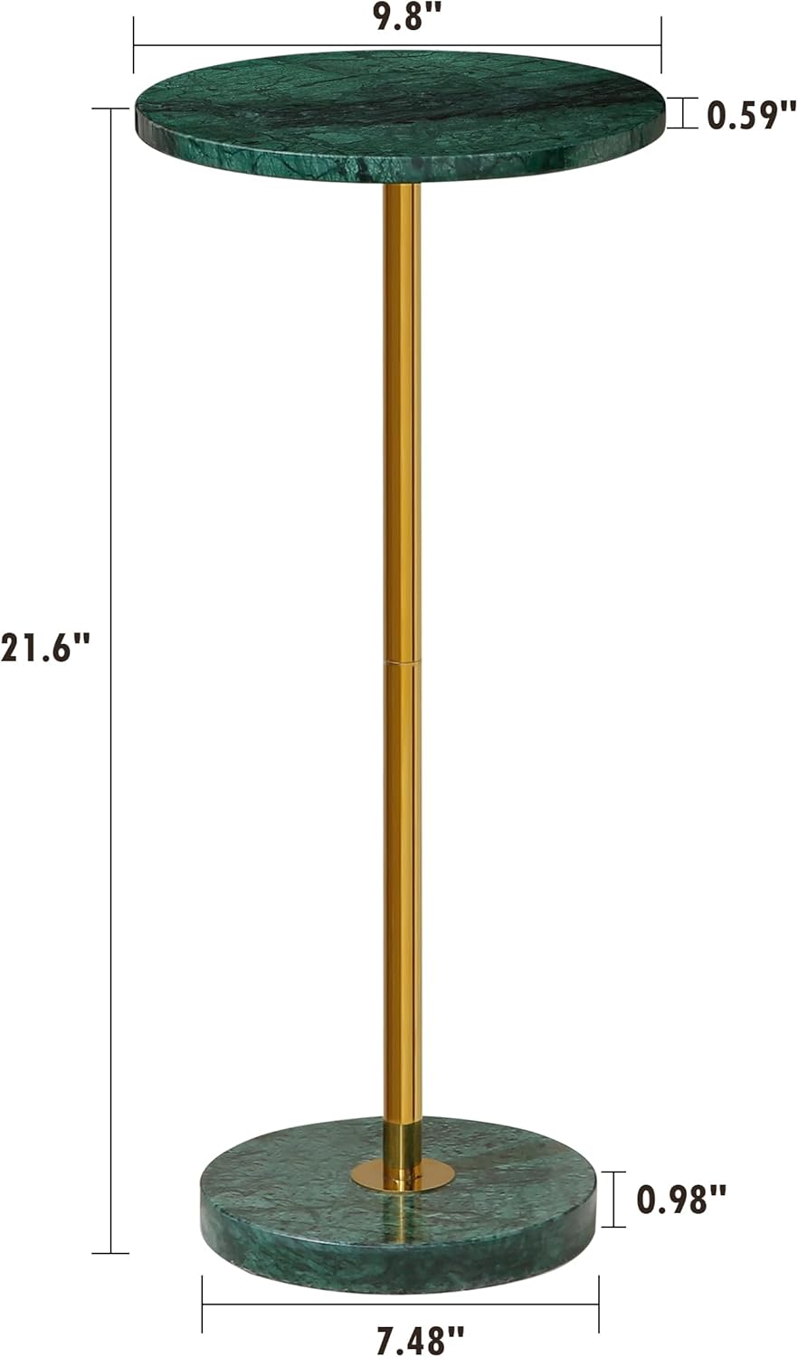 Φ9.8-inch Marble Round Drink Table, Stone Finish Pedestal End Table for Living Room, Weighted Base Small Accent Side Table for Small Space - Emerald Green