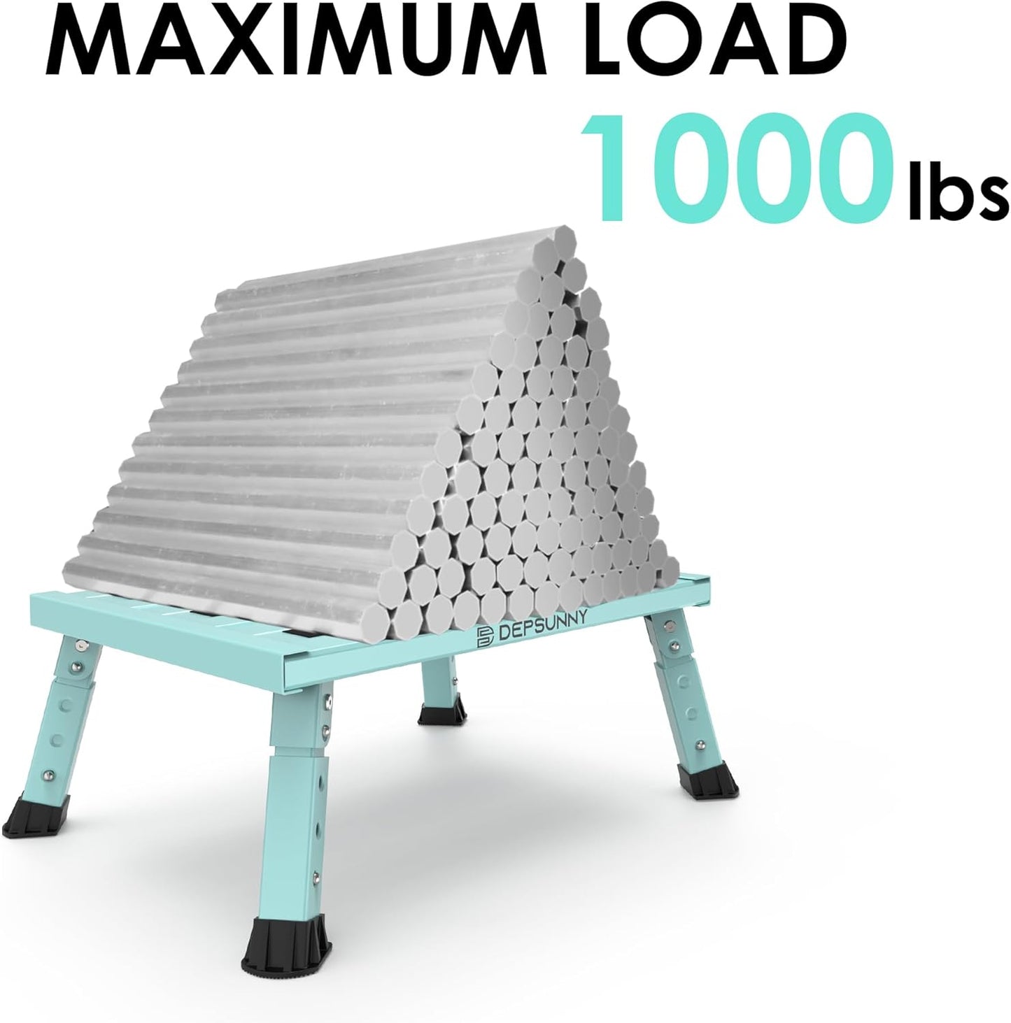 Adjustable Height Aluminum RV Step, Stable Foldable Platform Step Stool, Supports Up to 1,000 lb, Non-Slip Rubber Feet and Platform Mat, Easy to Carry (Green)