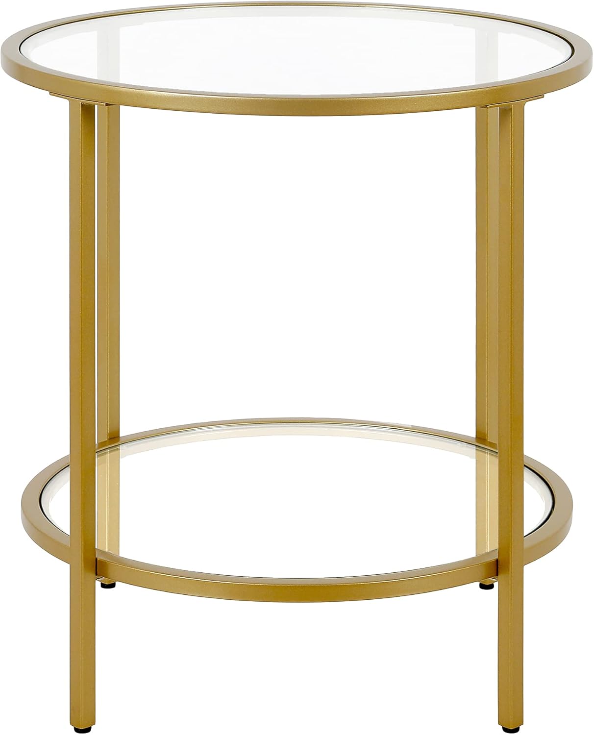 Henn&Hart 20" Wide Round Side Table with Glass Shelf in Brass, Table for Living Room, Bedroom