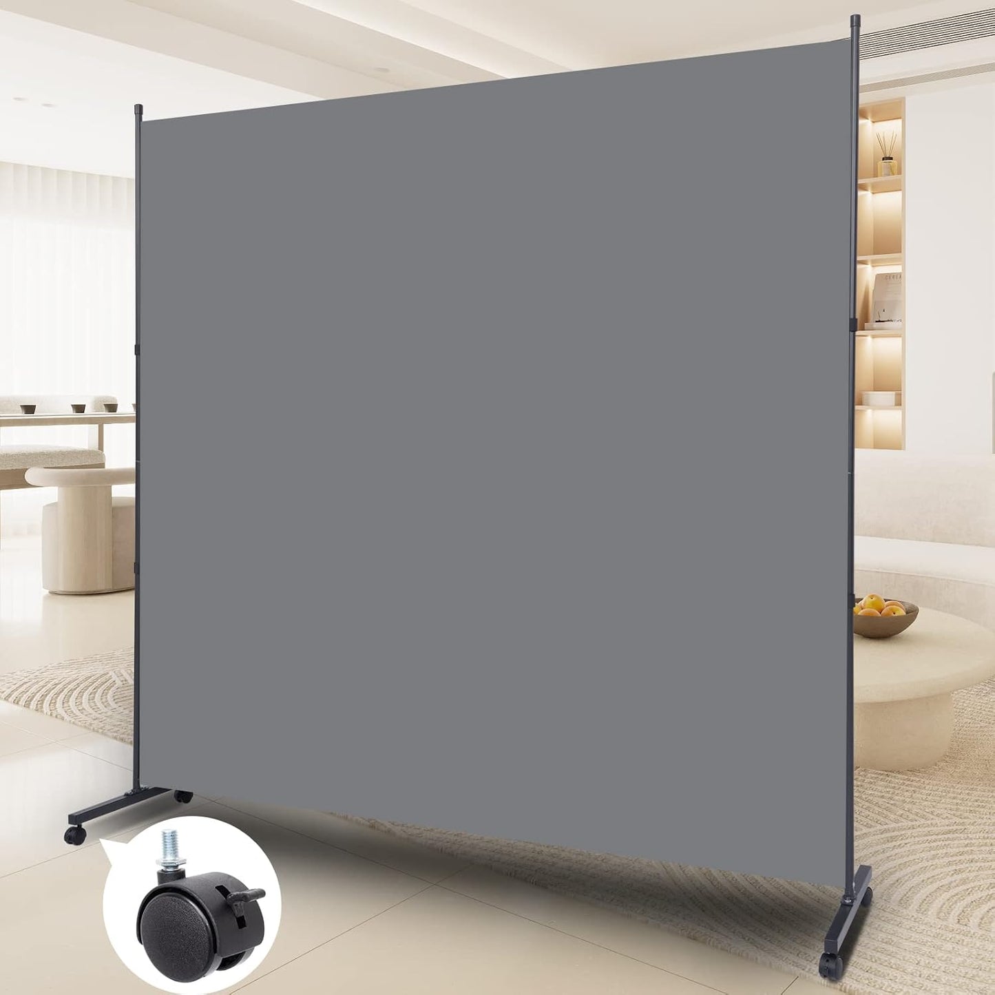 Room Divider Single Panel Privacy Screen W/Wheels, 71'' Wide Portable Room Divider Screen, Upgrade Fabric Wall Divider for Room Separation, Freestanding Partition Room Dividers for Home Office Studio