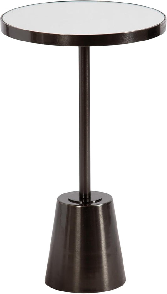 Kate and Laurel Tira Elegant Round Mirrored Side Table, 14 x 14 x 24, Gray Gunmetal, Modern Circle End Table for Use as Bedroom Nightstand or Living Room Plant Stand Table