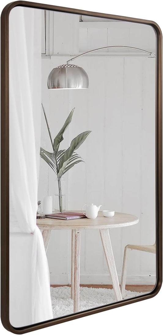 ANDY STAR Bronze Bathroom Mirror, 24x40’’ Rounded Rectangle Oil Rubbed Bronze Mirror in Premium Tube Metal Framed 1’’ Deep Wall-Mounted Mirror Horizontal/Vertical