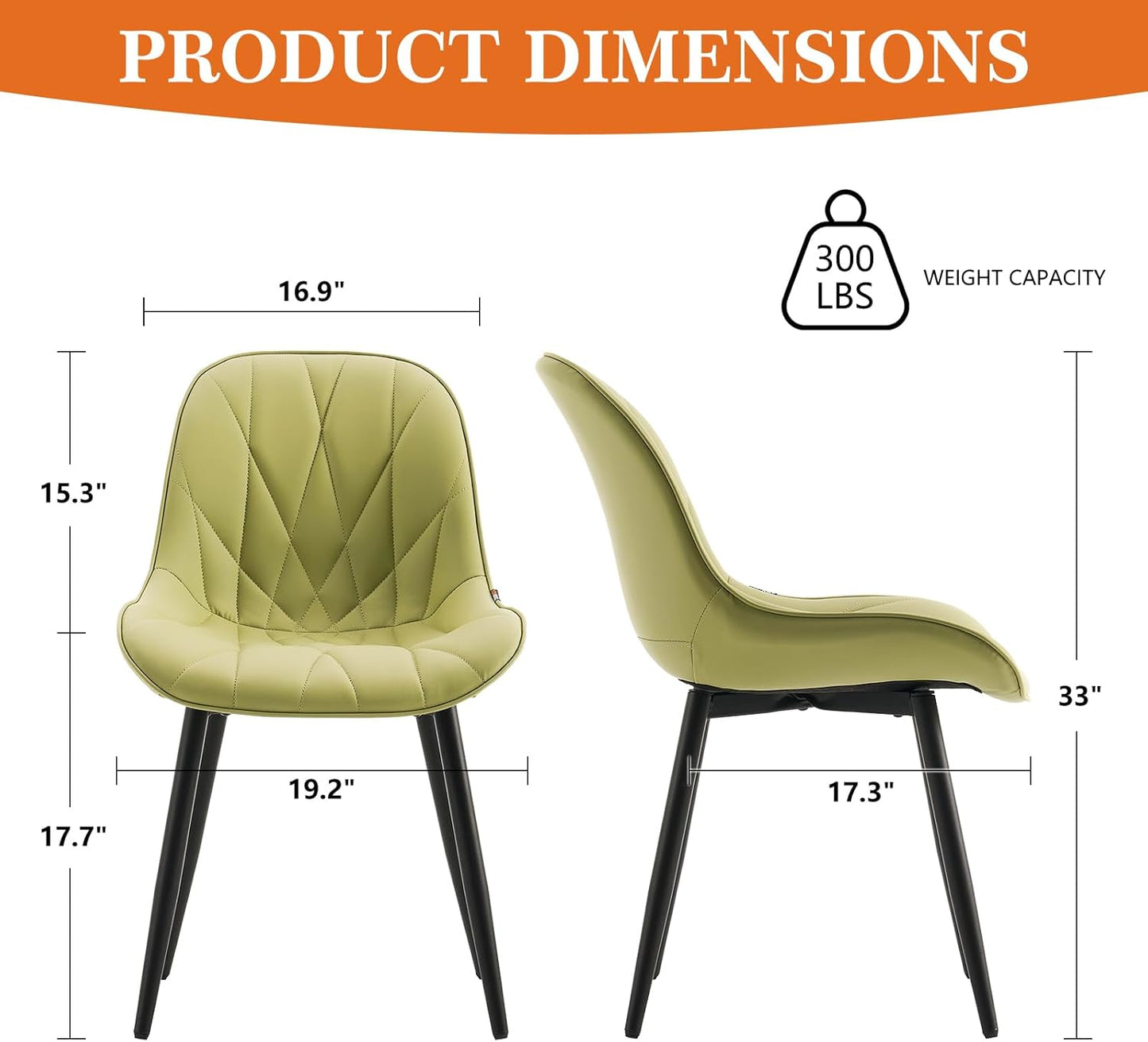 Rowill Modern Dining Chairs Set of 2 Upholstered Faux Leather Kitchen Chairs with Soft Cushion Backrest, Sturdy Metal Legs & Non-Slip Pads, Perfect for Home Dining Room, Kitchen, Avocado Green