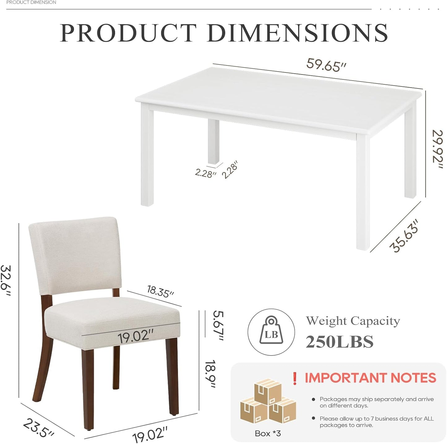 COLAMY 60 Inch Rectangular Kitchen Dining Table for 4, Modern Farmhouse Dining Table Set for 4, Wood Dining Table and Kitchen Dining Chairs for Dining Room, Restaurant, White/Beige