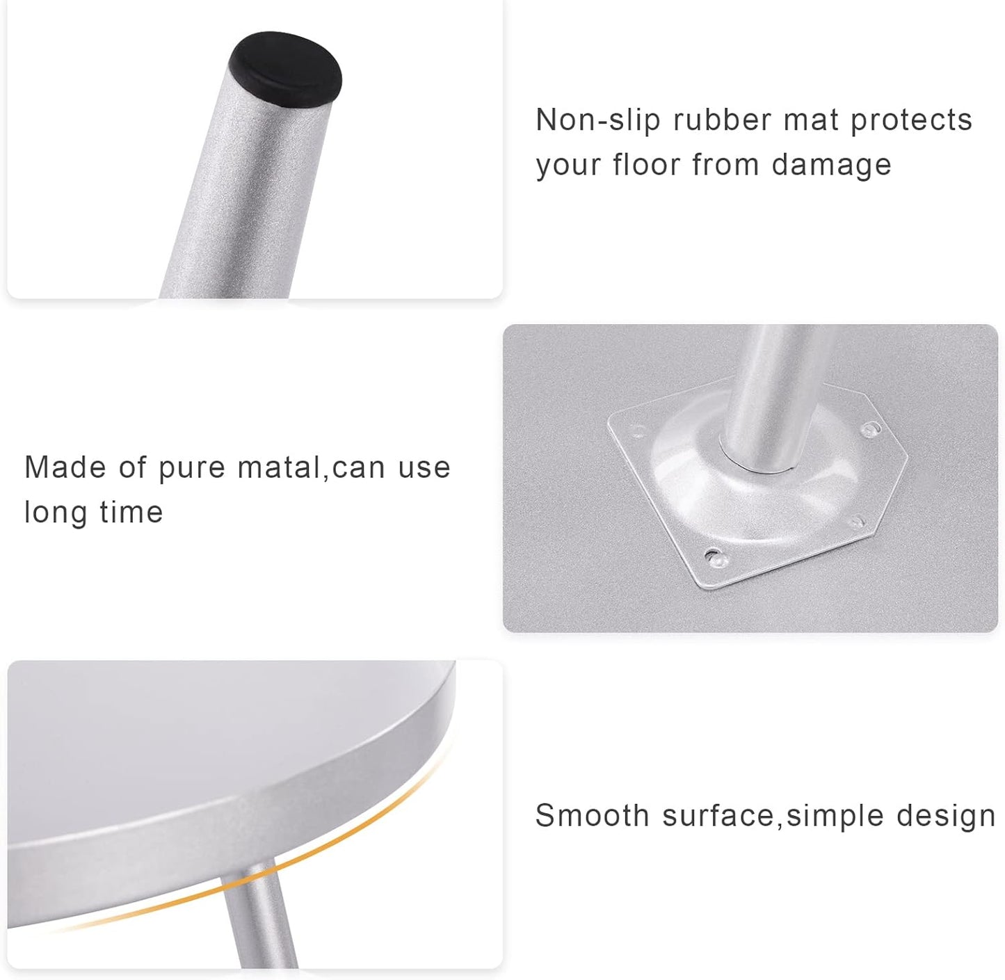 Apicizon 16" Round Side Table Set of 2, Silver Metal End Table for Living Room, Bedside, Mid Century Modern Coffee Table or Circle Accent Table for Small Spaces, Silver and White