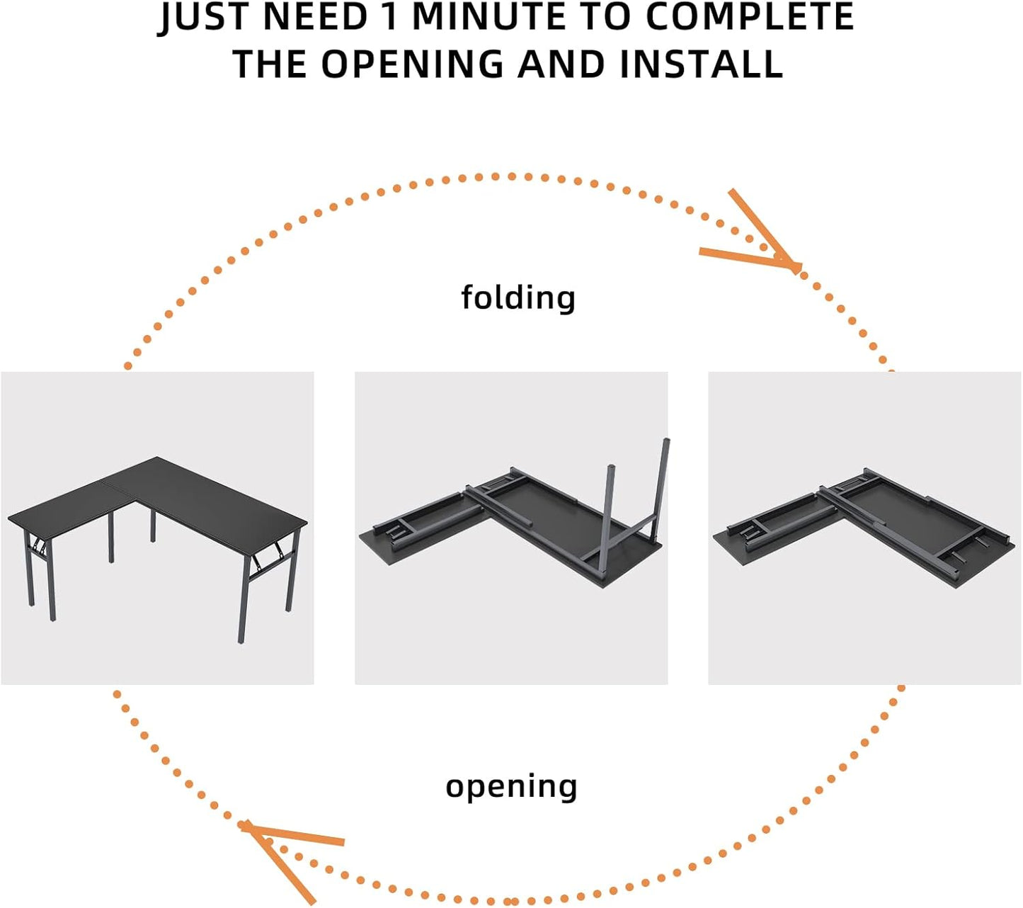 DlandHome Reversible L-Shaped Desk Large Corner Desk Folding Table Computer Desk Home Office Table Computer Workstation, Brown Black, ND11