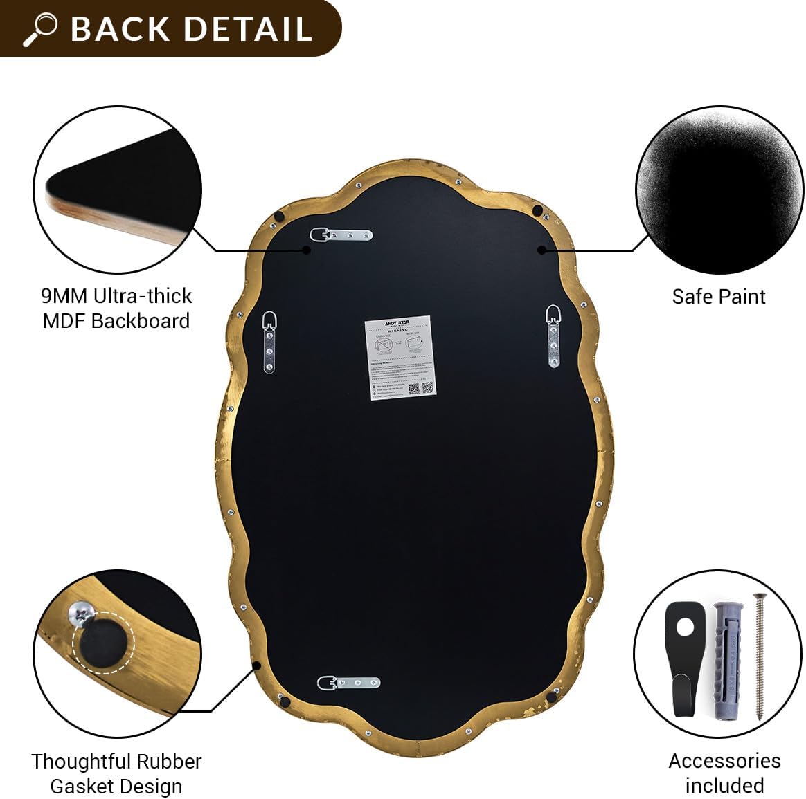 ANDY STAR Brushed Gold Scalloped Mirror - 22x30 Inch Bathroom Mirror, Vintage Oval Vanity Mirror, Rust-Proof Anti Rust Stainless Steel Wall Mount Horizontal or Vertical