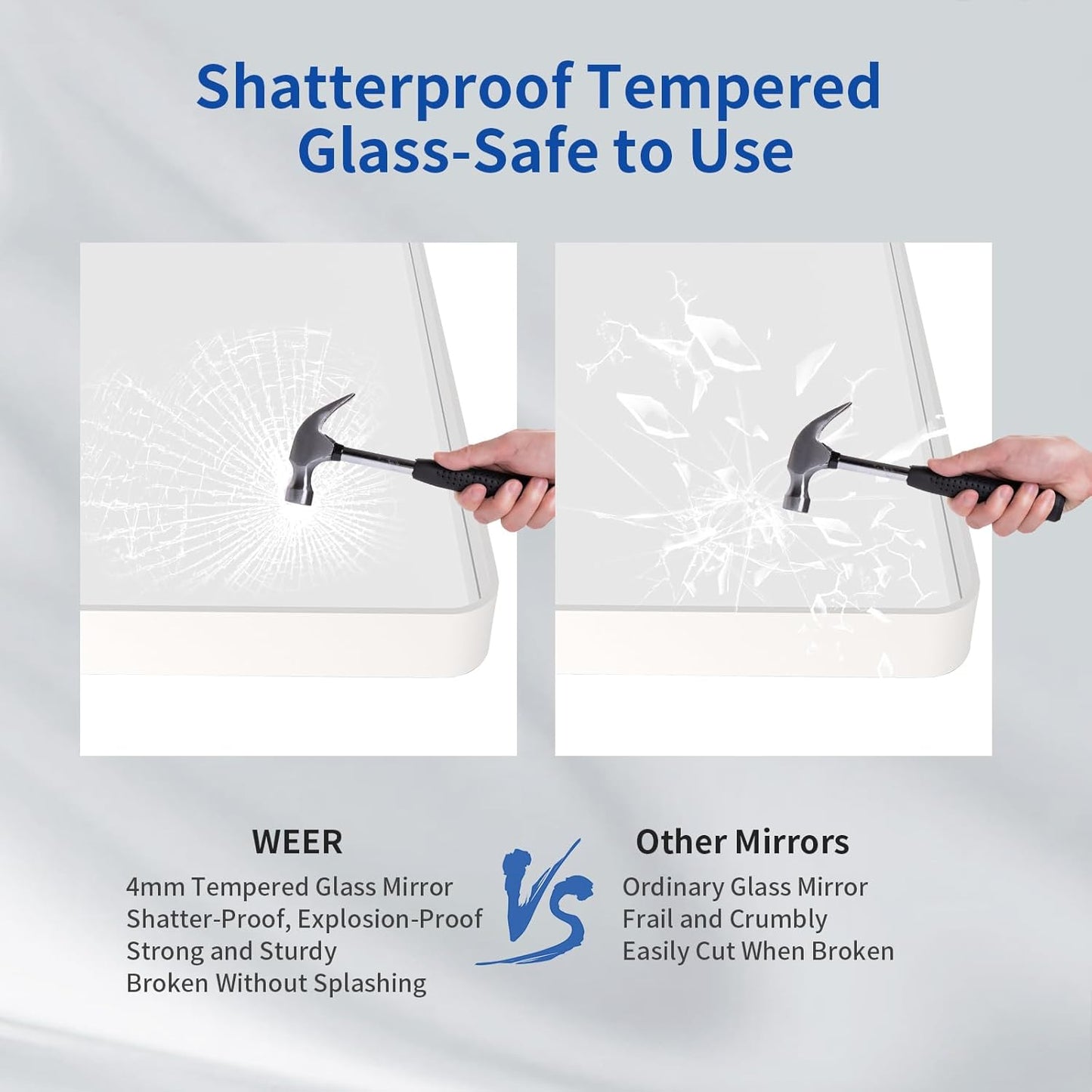 WEER White Bathroom Mirror 55X30 Inch, Rounded Rectangle White Metal Frame Mirror, Matte White Bathroom Vanity Mirror with Tempered Glass, Anti-Rust, Hangs Horizontally or Vertically