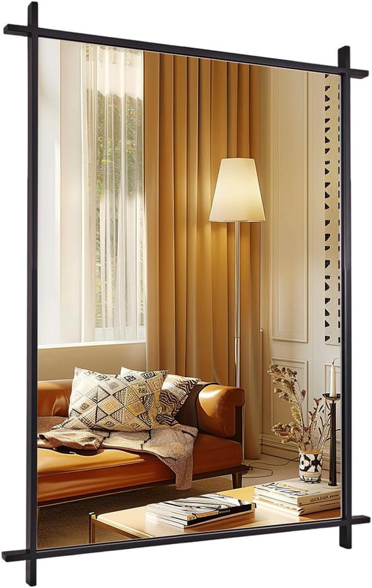 Andy Star 30x40 Inch Black Bathroom Vanity Mirror, Large Vintage Cross Corner Mirror Unique Industrial Minimalist for Home Decor in 1’’ Stainless Steel Metal Frame Wall Mounted Vertical/Horizontal