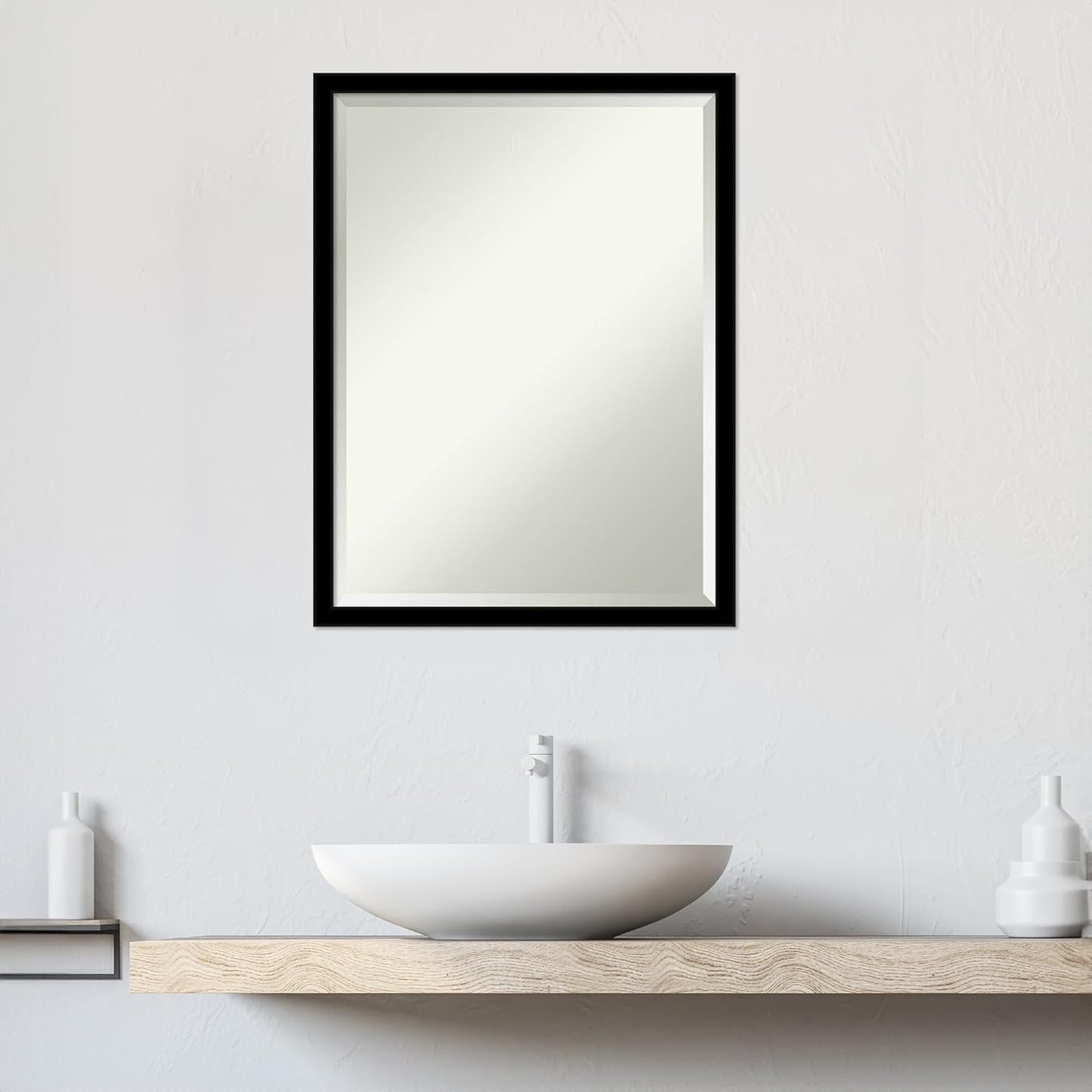 Amanti Art Black Bathroom Mirror for Over Sink, 26x20 Jet Black Rectangle Vanity Mirror, Medium Modern Contemporary Frame, Hangs Horizonally and Vertically, Bathroom Wall Decor, Beveled Edge