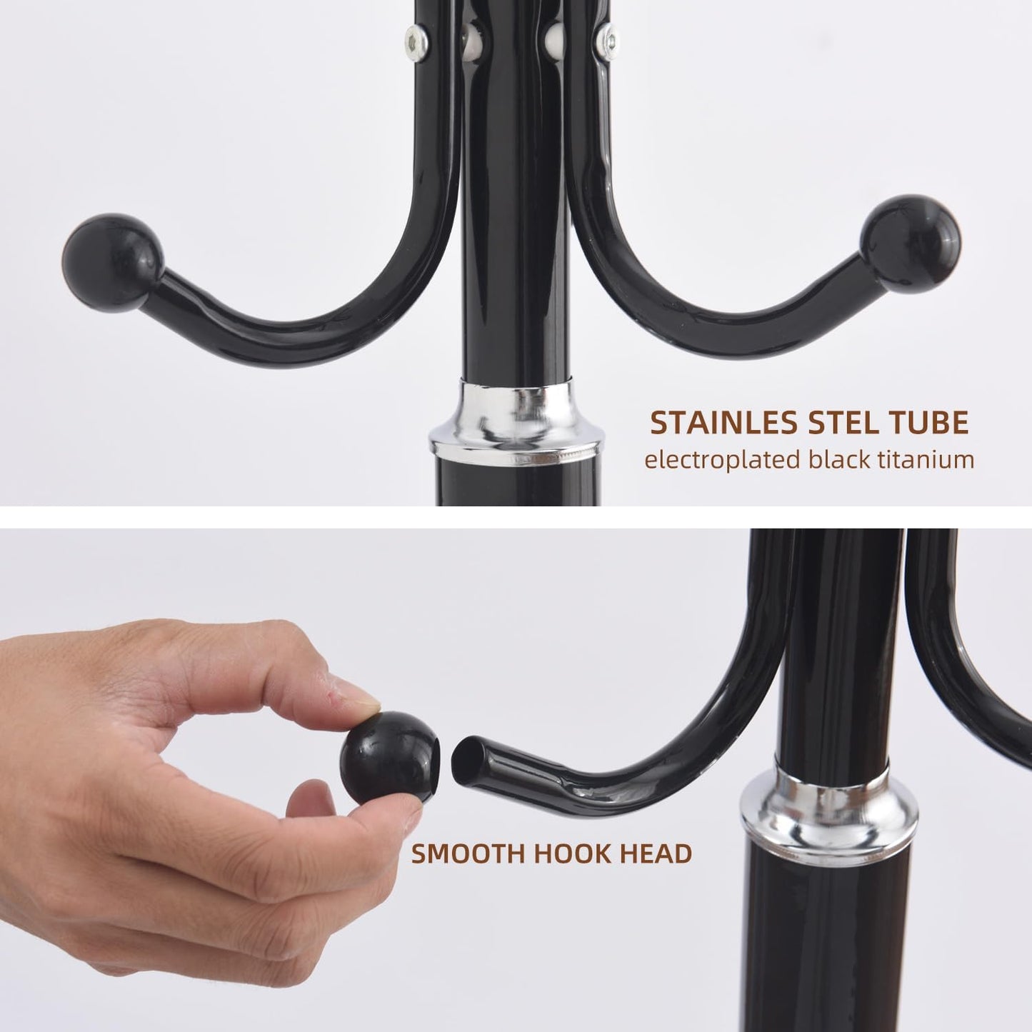 Black Coat Rack Freestanding, Metal Coat Hanger Stand, High-grade Entryway Hat Tree Coat Rack Stand with 12 Hooks & Natural Marble Base