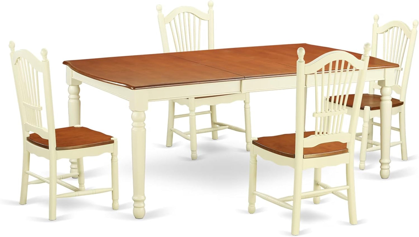 East West Furniture DOVE5-WHI-W 5 Piece Modern Dining Table Set Includes a Rectangle Wooden Table with Butterfly Leaf and 4 Kitchen Dining Chairs, 42x78 Inch, Buttermilk & Cherry