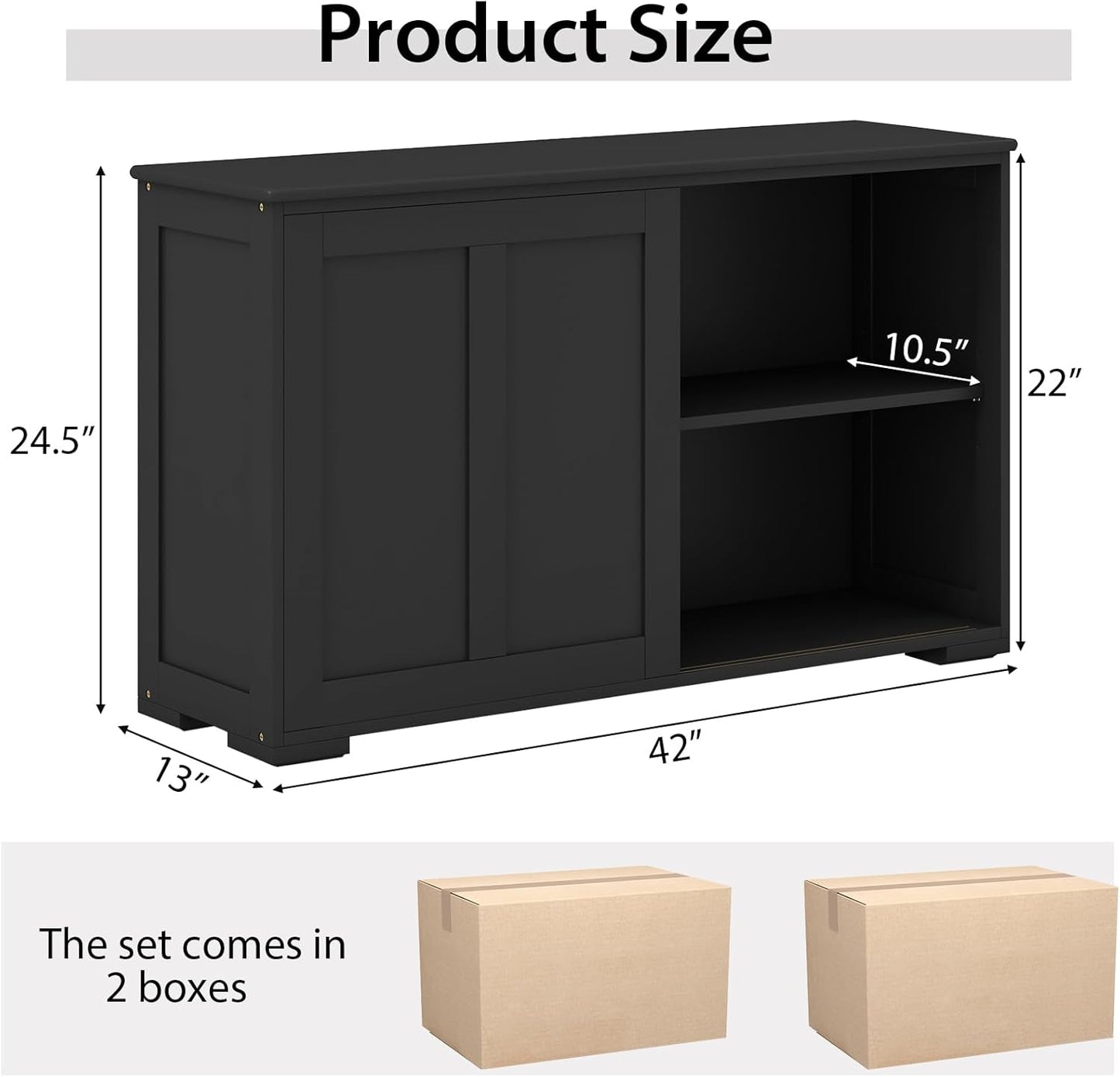 Costzon Sideboard Buffet Cabinet of 2, Wooden Kitchen Storage Cabinet with Adjustable Shelf, Sliding Barn Door, Accent Coffee Bar Cabinet Console Table for Living Room, Dining Room, Hallway