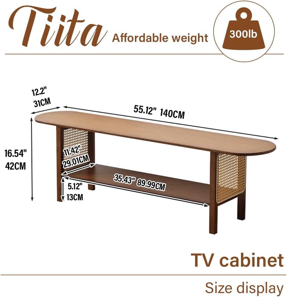 Tiita TV Stand with Storage for TVs up to 65'', Bamboo TV Console Entertainment Center with 2 Open Shelf, Mid Century Modern Media Console for Living Room, Bedroom, Walnut