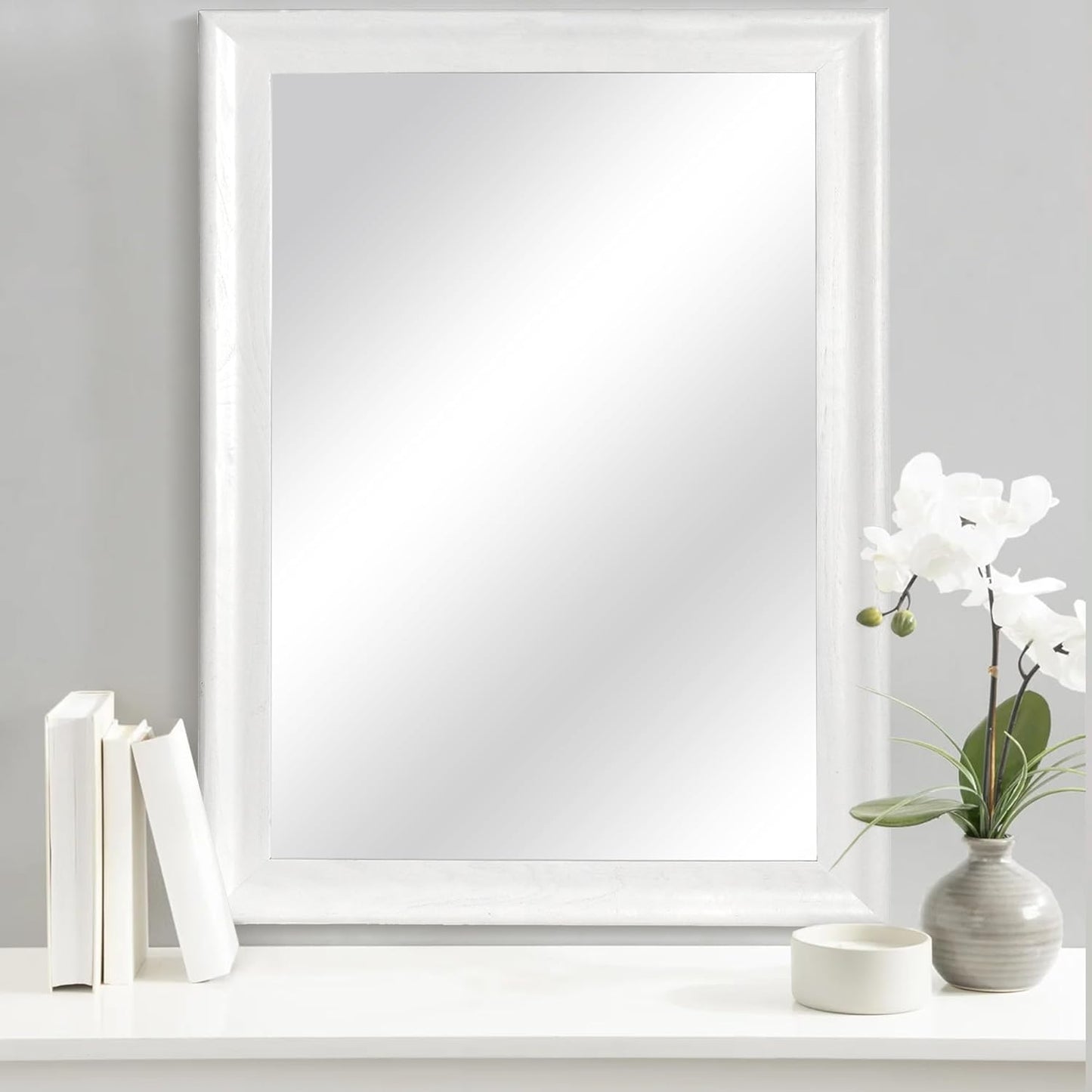 CULER White Wood Wall Mirror for Bathroom,Rectangle Rustic Large 30 x 40 inch Hanging Vanity Mirrors with Wooden Frame for Living Room,Bedroom,Entryway (30x40 inch, White)