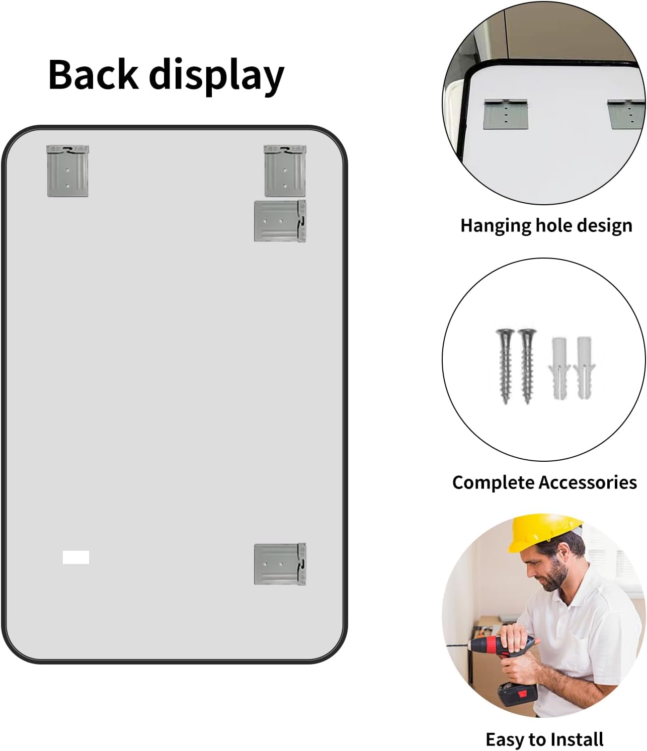 Large Modern Bathroom Mirror with Black Frame, 5mm Copper Free Silver Mirror,Black Frame, Easy Installation (Black, 48" L x 30" W)