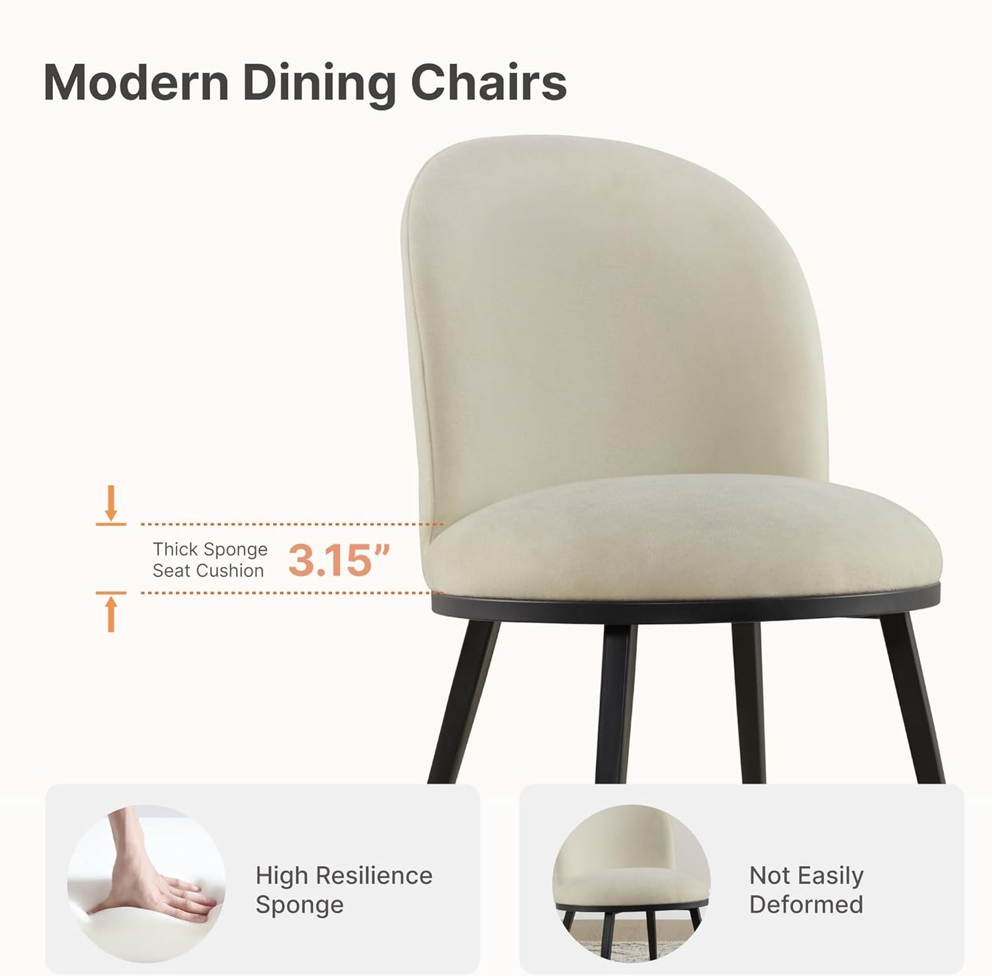 Dining Chairs Set of 4, Fabric Upholstered Dining Room Chairs with Ergonomic Backrest & Metal Legs, Modern Kitchen Side Chairs for Home, Restaurant, and Café, Sand, 2 Boxs