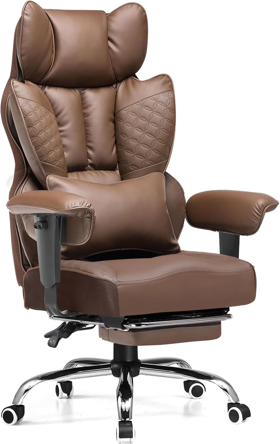 GTRACING Big and Tall Gaming Chair 400lbs Heavy Duty Office Chair with Foot Rest & Ergonomic Pocket Spring Lumbar Support, High Back 3D Saddle Shaped Cushion for Back Pain Relief, Brown