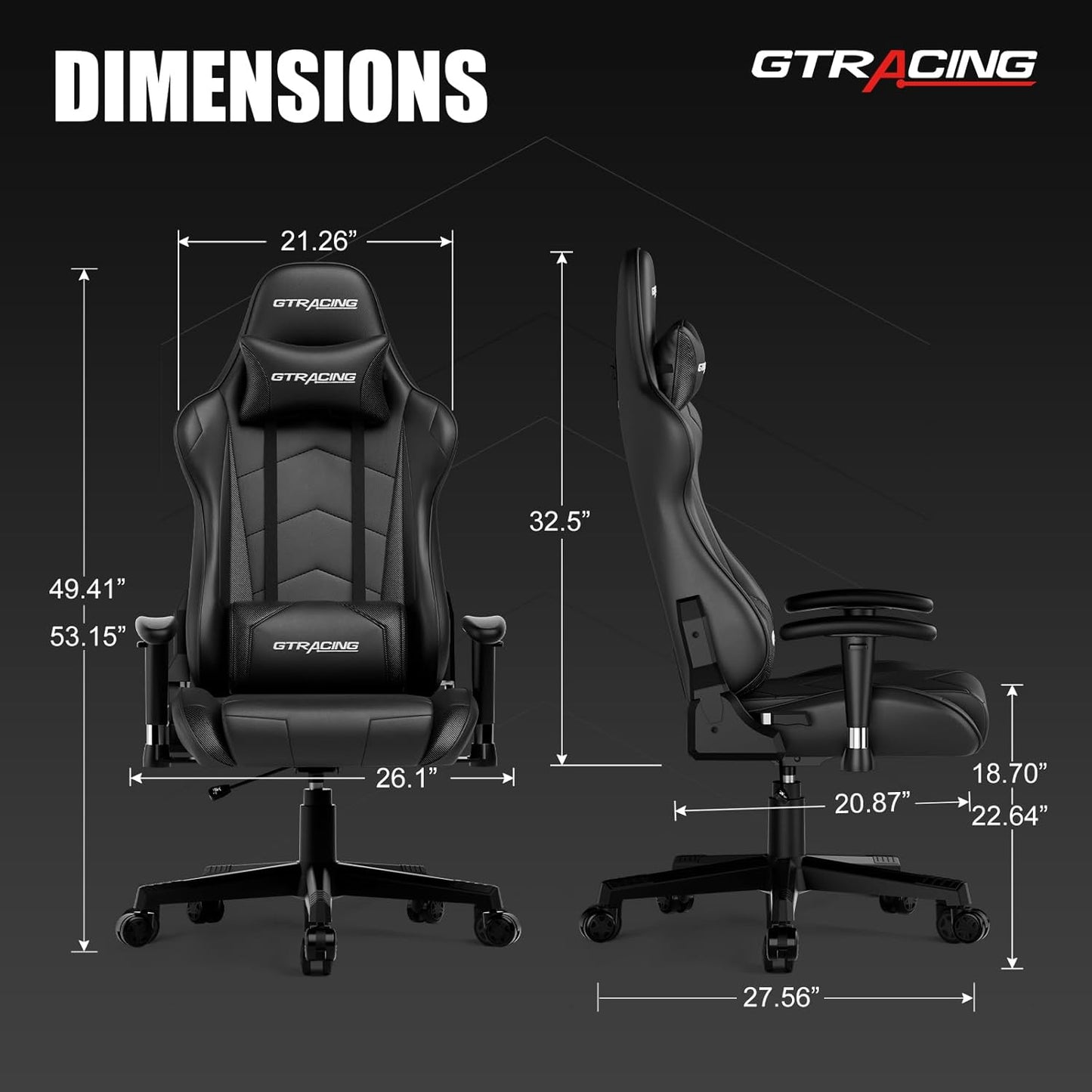 GTRACING Gaming Chair Racing Office Computer Ergonomic Video Game Chair Backrest and Seat Height Adjustable Swivel Recliner with Headrest and Lumbar Pillow Esports Chair (Dark Black)