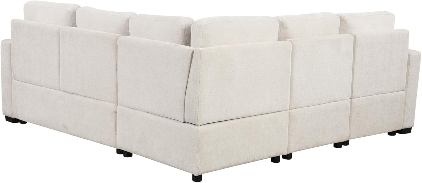 84.7" Symmetrical Convertible Sleeper Sectional Sofa Couch Bed for Living Room 4 Seater L Shaped Reversible Pull Out Sleeper Sofabed with Movable Ottoman ,2 Cup Holders ,USB Ports, Detachable Backrest