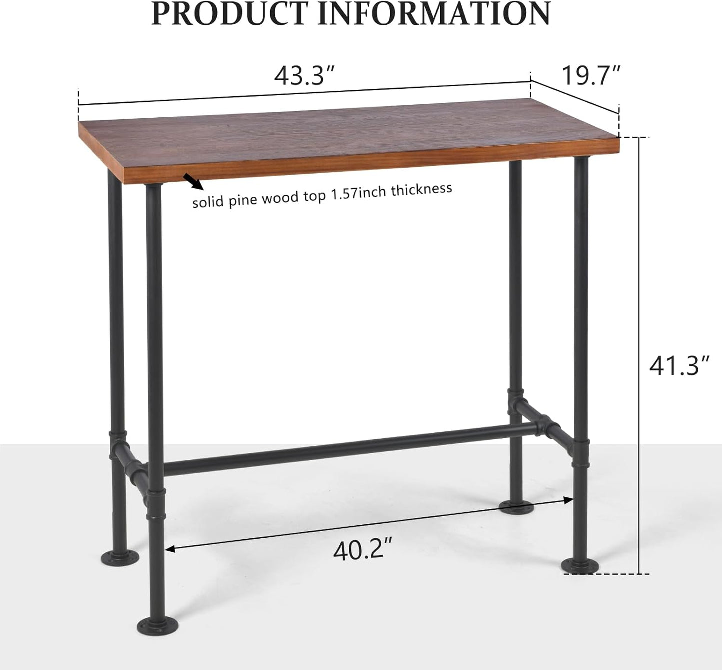 Rustic Dinner Table for Kitchen Dining Room 41.3inch Height Industrial Rectangle Bar Table Farmhouse Narrow Pub Table Vintage Display Stand in Hallway